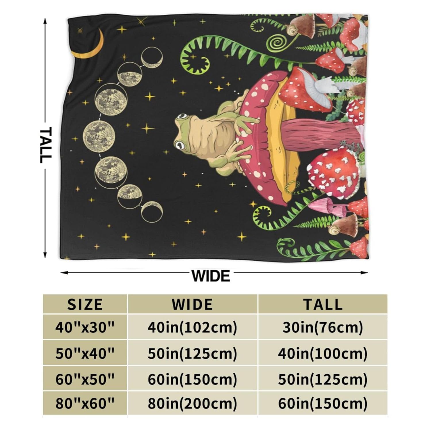 Smilelife Mystical Forest Frog and Mushroom Throw Blanket Soft Flannel Plush for Bed Couch Sofa Chair Available in 50 x 60 Sizes - View 3 of 6