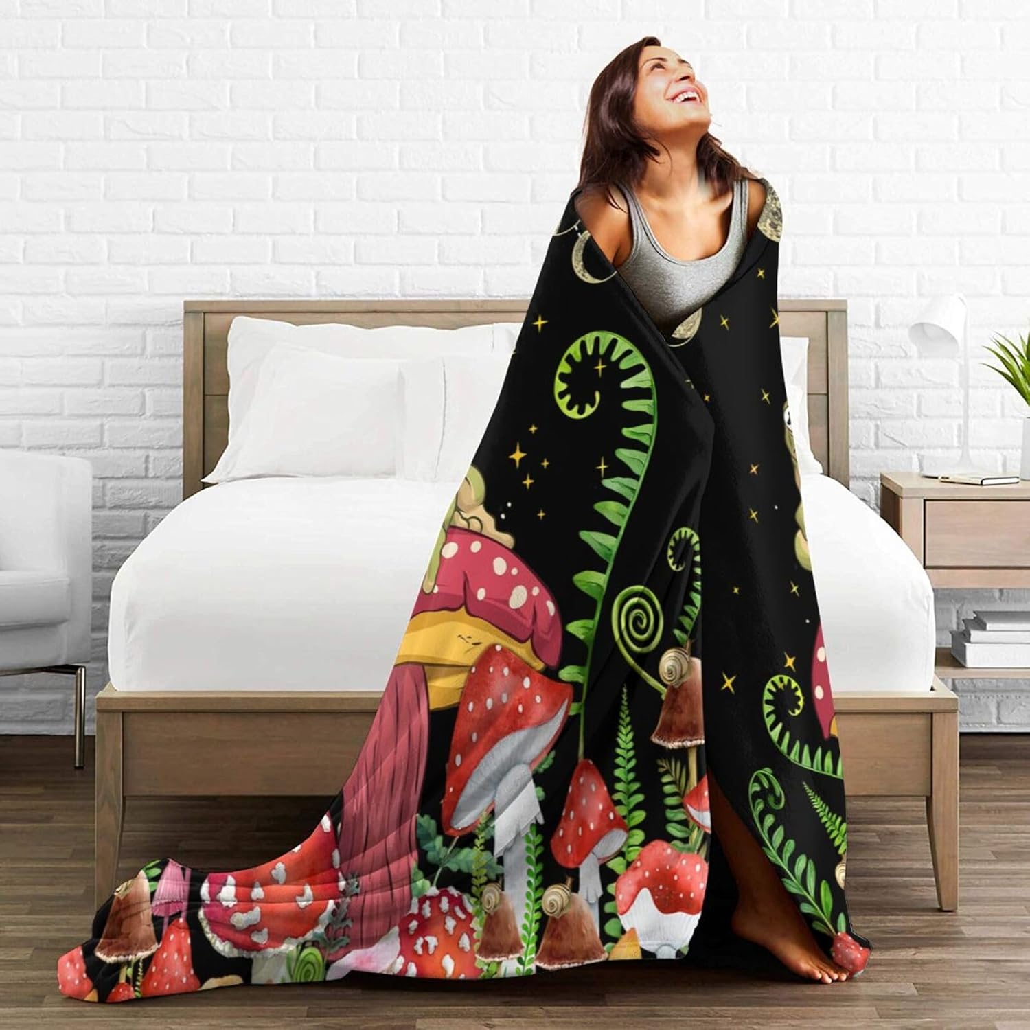 Smilelife Mystical Forest Frog and Mushroom Throw Blanket Soft Flannel Plush for Bed Couch Sofa Chair Available in 50 x 60 Sizes - View 5 of 6