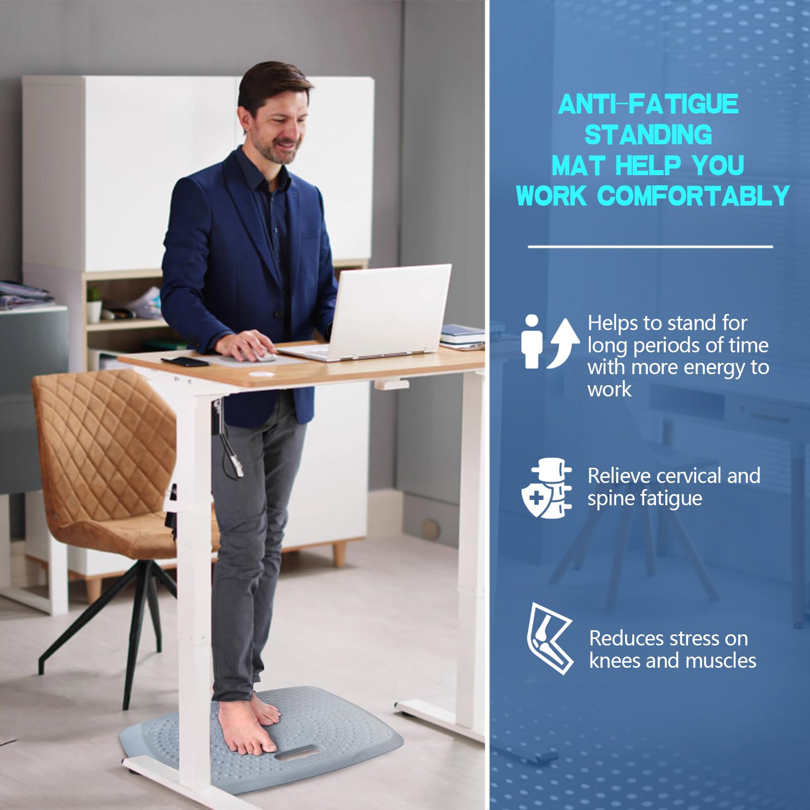 ergohead Ergohead Anti Fatigue Standing Desk Mat Portable Waterproof Kitchen Floor Mat with Massage Points Multi Purpose Comfort Denim 17 x 22 - View 2 of 8