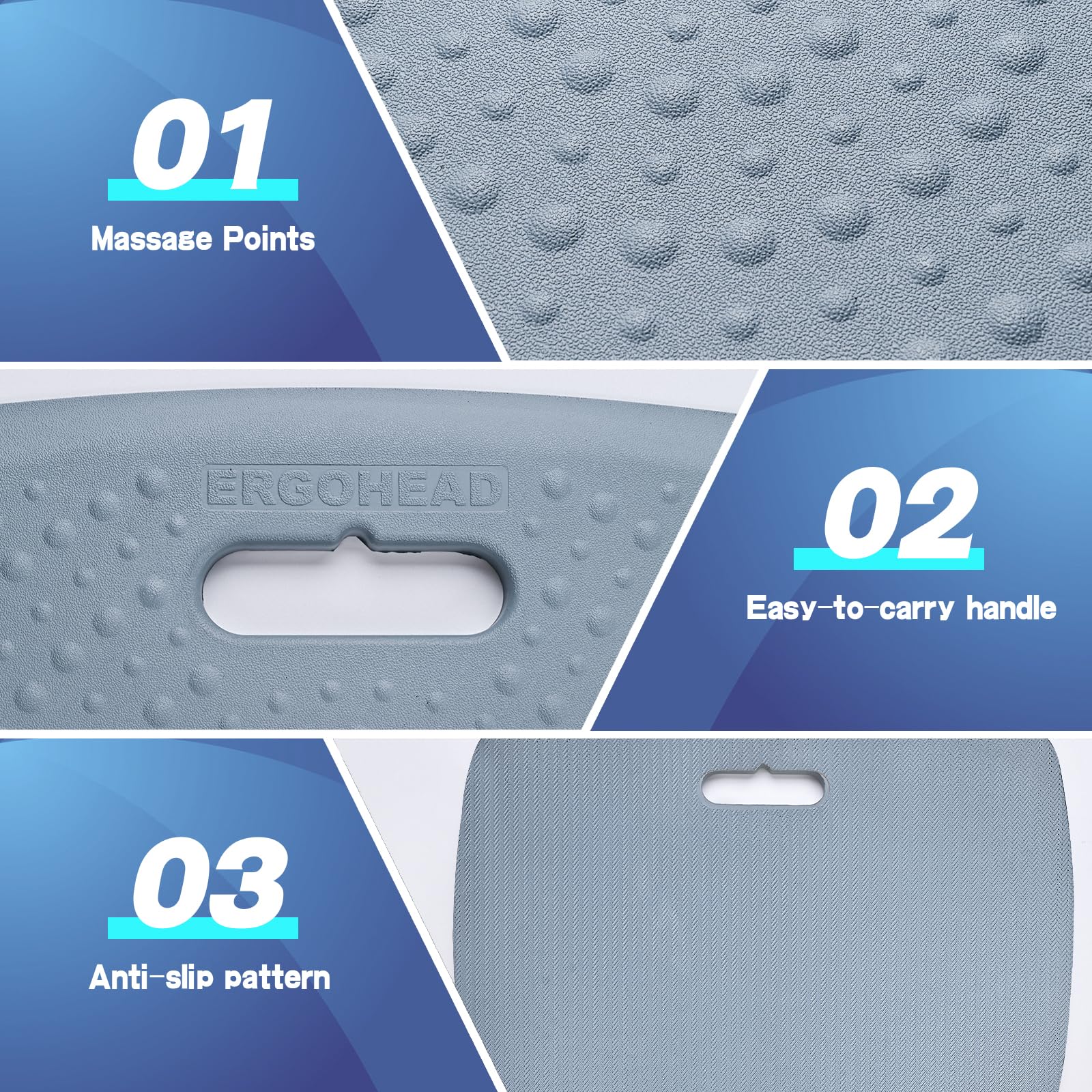 ergohead Ergohead Anti Fatigue Standing Desk Mat Portable Waterproof Kitchen Floor Mat with Massage Points Multi Purpose Comfort Denim 17 x 22 - View 3 of 8