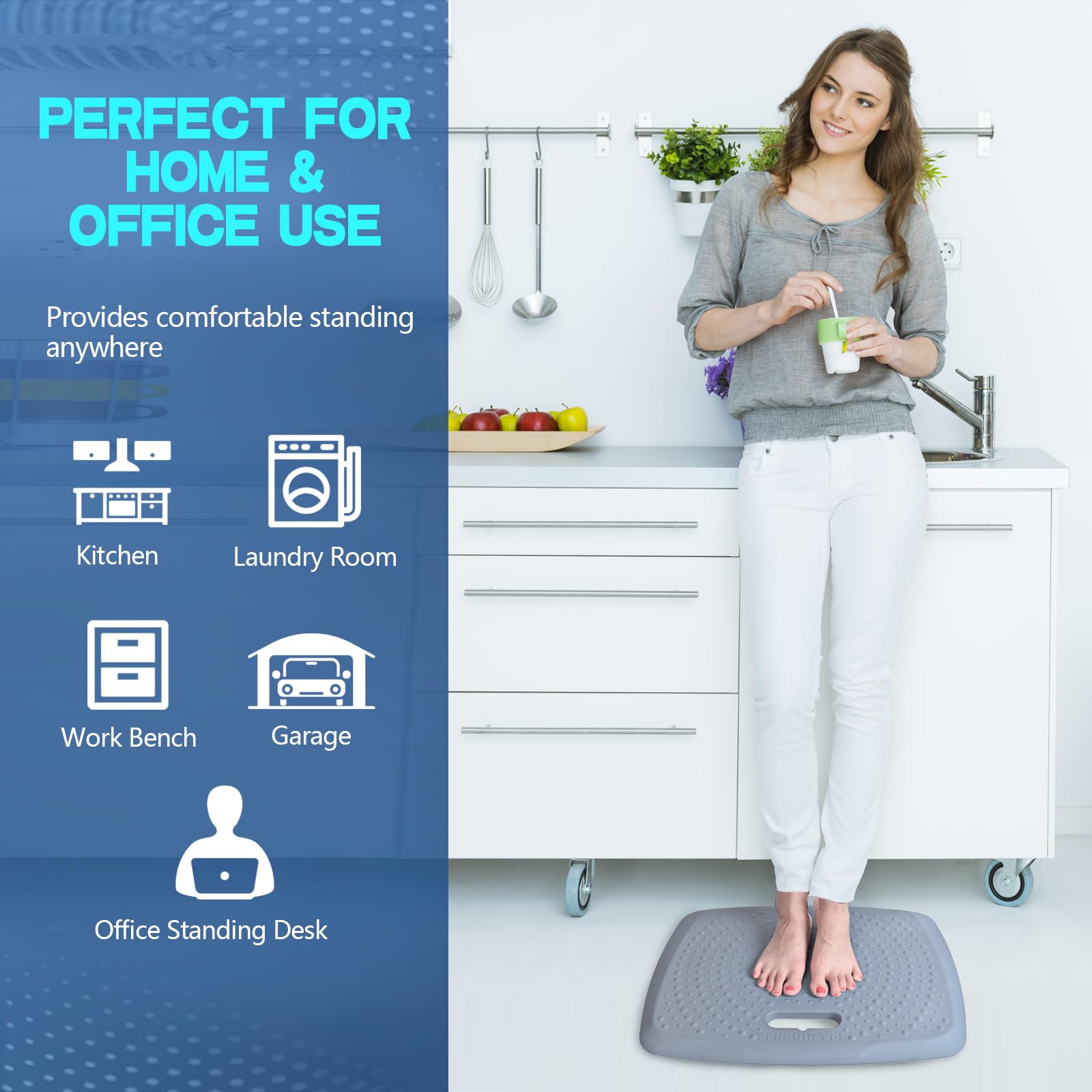 ergohead Ergohead Anti Fatigue Standing Desk Mat Portable Waterproof Kitchen Floor Mat with Massage Points Multi Purpose Comfort Denim 17 x 22 - View 5 of 8