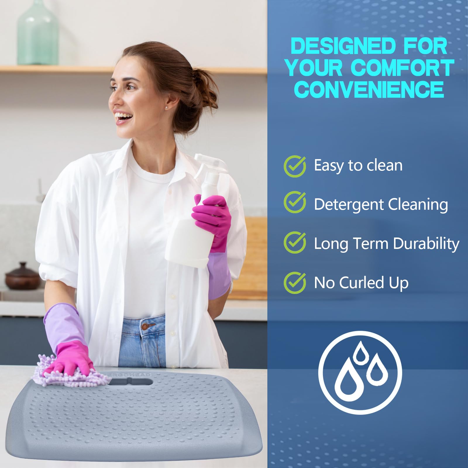 ergohead Ergohead Anti Fatigue Standing Desk Mat Portable Waterproof Kitchen Floor Mat with Massage Points Multi Purpose Comfort Denim 17 x 22 - View 6 of 8