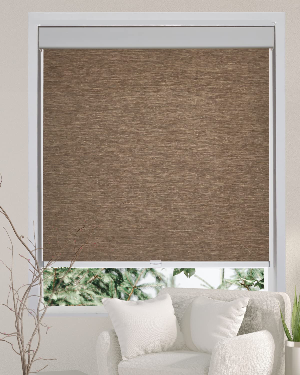 Persilux Persilux Cordless Light Filtering Roller Shades 70" W x 72" H Brown Natural Woven UV Protection for Home Office Privacy - View 2 of 7