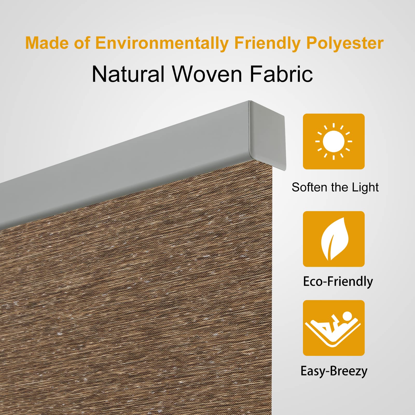 Persilux Persilux Cordless Light Filtering Roller Shades 70" W x 72" H Brown Natural Woven UV Protection for Home Office Privacy - View 6 of 7