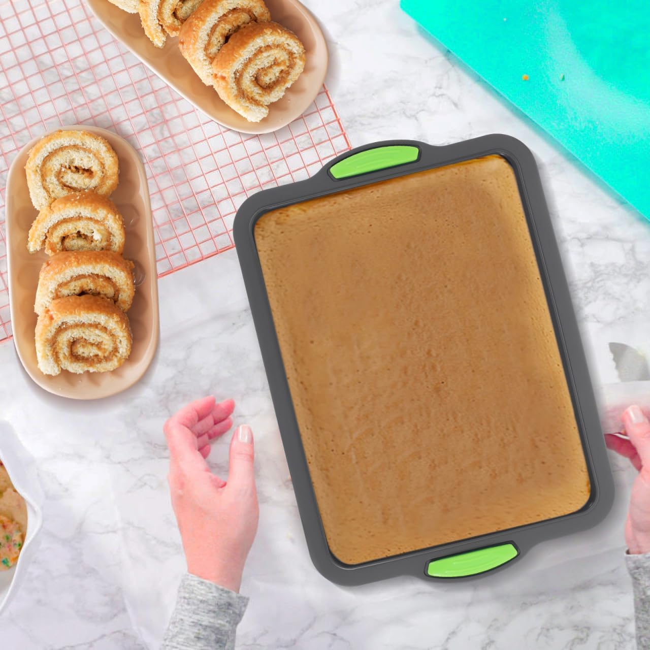 Hemoton Hemoton Nonstick Silicone Baking Sheet Tray Pan for Cookies and Cakes with Silicone Handle Ideal for Oven Use - View 9 of 9