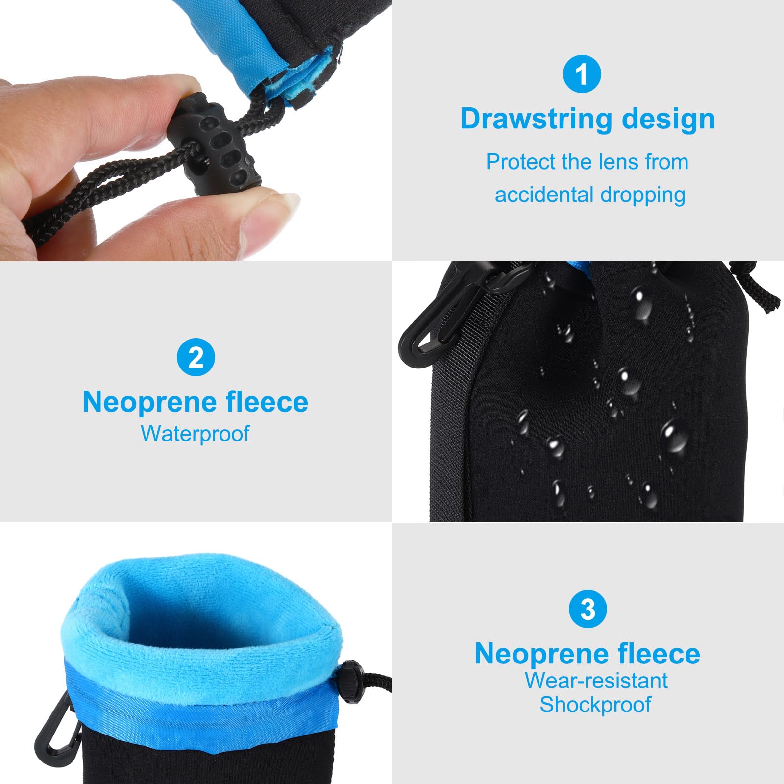PATIKIL PATIKIL Camera Lens Bag Neoprene Drawstring Pouch for DSLR Lens and Coffee Cups 3.3 ID x 5.5 H Black Blue Protective Case - View 4 of 7