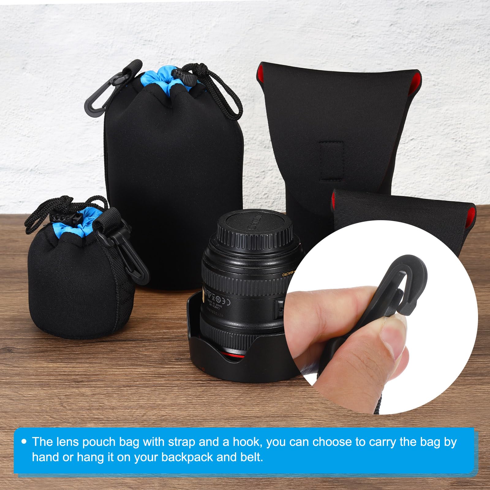 PATIKIL PATIKIL Camera Lens Bag Neoprene Drawstring Pouch for DSLR Lens and Coffee Cups 3.3 ID x 5.5 H Black Blue Protective Case - View 5 of 7