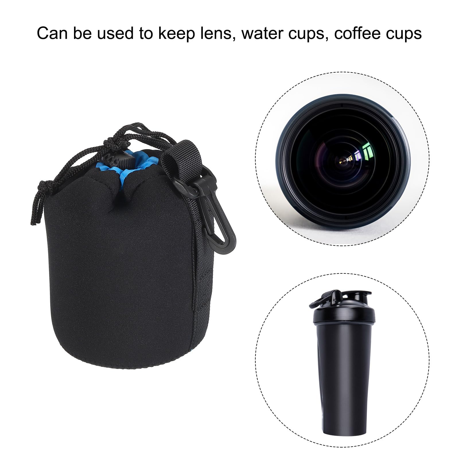 PATIKIL PATIKIL Camera Lens Bag Neoprene Drawstring Pouch for DSLR Lens and Coffee Cups 3.3 ID x 5.5 H Black Blue Protective Case - View 6 of 7
