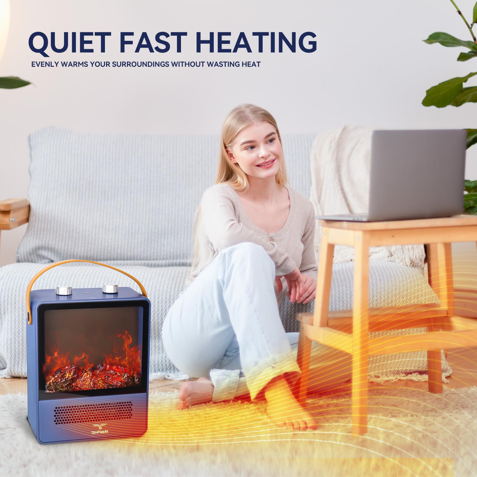 TEMPWARE Electric Fireplace Heater (1500W Portable Space Heater, Fireplace With Realistic 3D Flame Effect & Overheating Safety Protection) - View 7 of 7