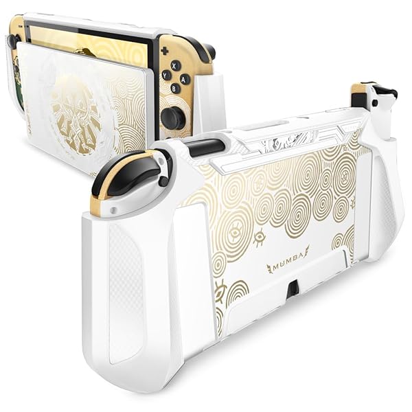Mumba Buy Mumba Dockable Protective Case for Nintendo Switch OLED 2021 - White/Gold, TPU Grip & Anti-Scratch Design