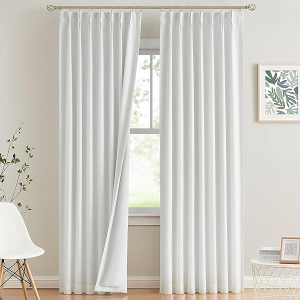 Vision Home Vision Home White Pinch Pleated Full Blackout Curtains 95 Inch Thermal Insulated Drapes for Living Room Bedroom 2 Panel Set
