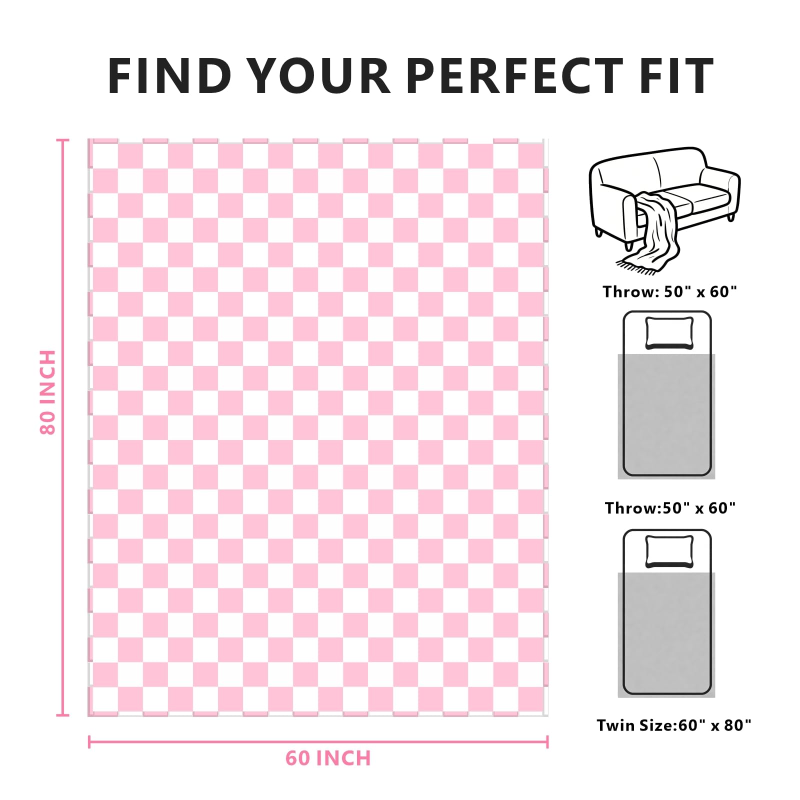 Edenleaf Edenleaf Pink Checkered Blanket Ultra Soft Fleece Throw for Couch Bed Travel Luxury All Seasons 60x80 Inches - View 2 of 8