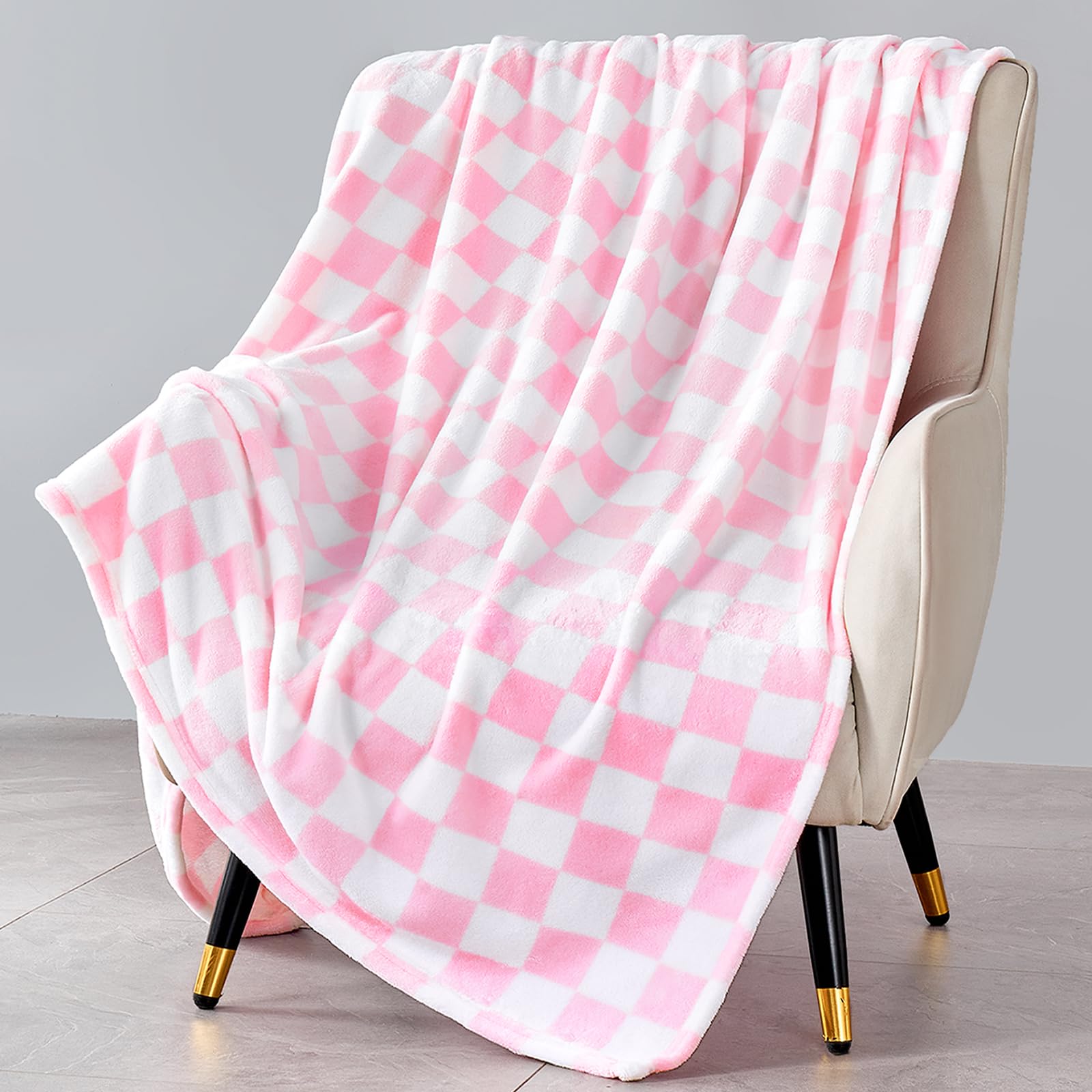Edenleaf Edenleaf Pink Checkered Blanket Ultra Soft Fleece Throw for Couch Bed Travel Luxury All Seasons 60x80 Inches