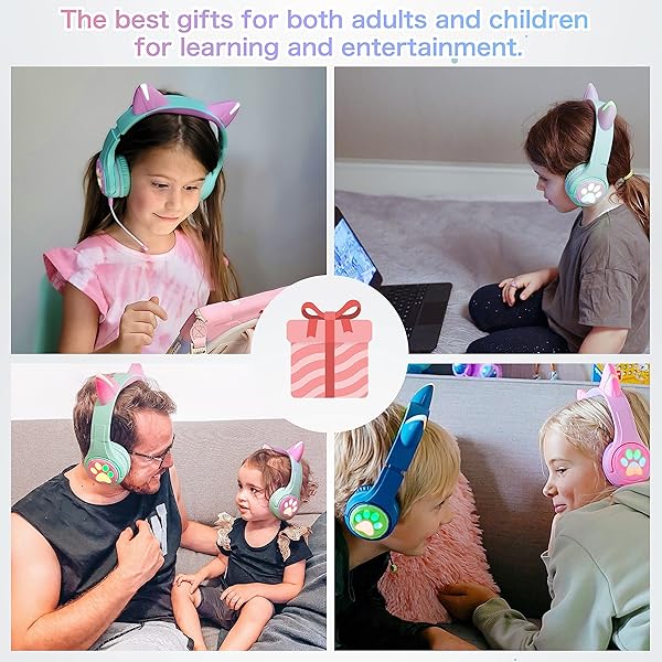 Riwbox Riwbox CF9 Cat Ear Kids Bluetooth Headphones - LED, 85dB Volume Limit, Mic for School & Online Learning (Purple) - View 8 of 9