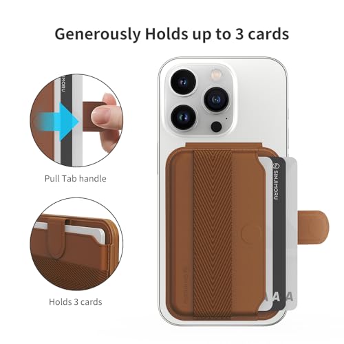 Sinjimoru Sinjimoru Magnetic Wallet for iPhone: Adjustable Stand & M-Pull Tab - Compatible with MagSafe, Brown Color - View 7 of 9