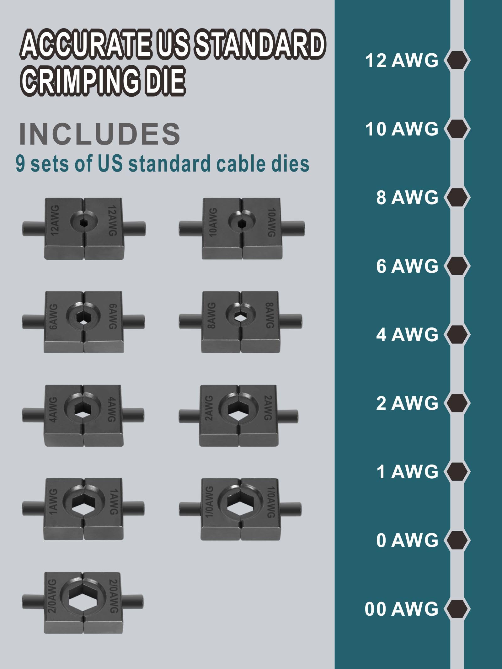 AMZCNC AMZCNC Hydraulic Crimping Tool with 9 American Standard Dies and Tool Kit for 12AWG to 2/0AWG Applications - View 3 of 6