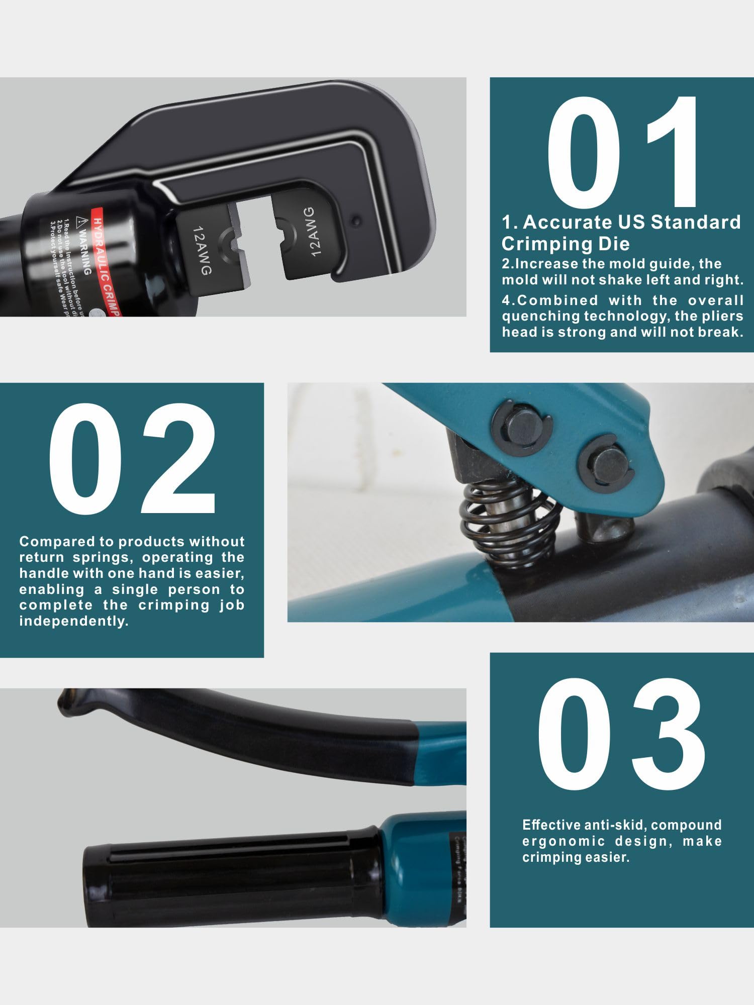AMZCNC AMZCNC Hydraulic Crimping Tool with 9 American Standard Dies and Tool Kit for 12AWG to 2/0AWG Applications - View 4 of 6