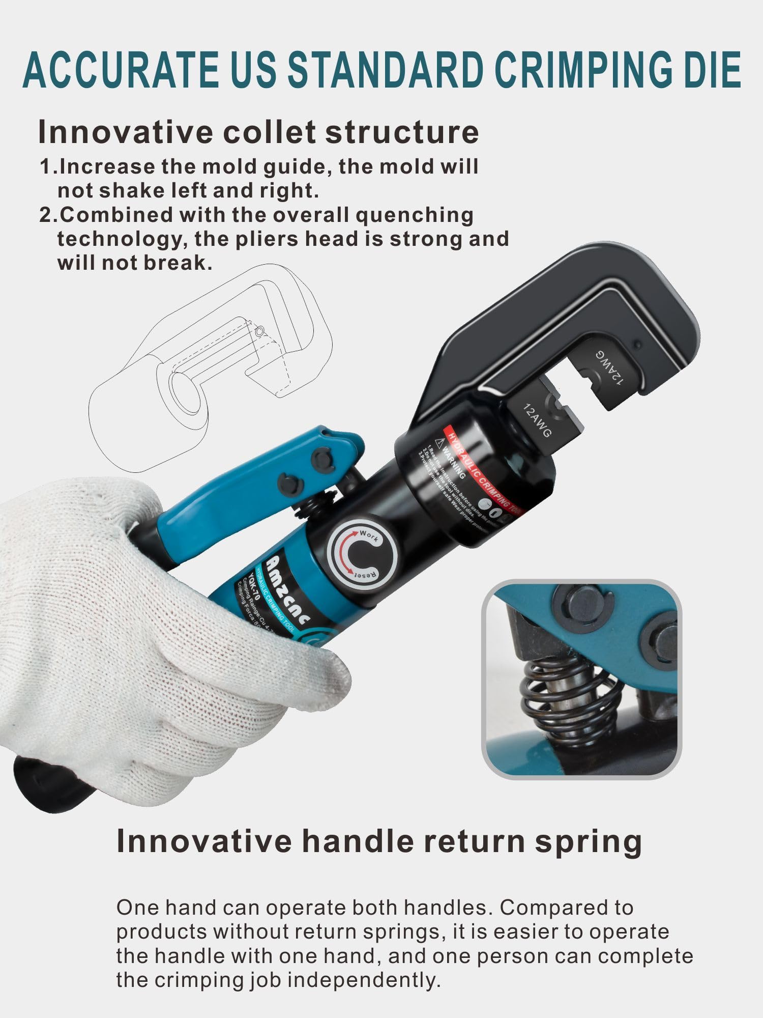 AMZCNC AMZCNC Hydraulic Crimping Tool with 9 American Standard Dies and Tool Kit for 12AWG to 2/0AWG Applications - View 6 of 6