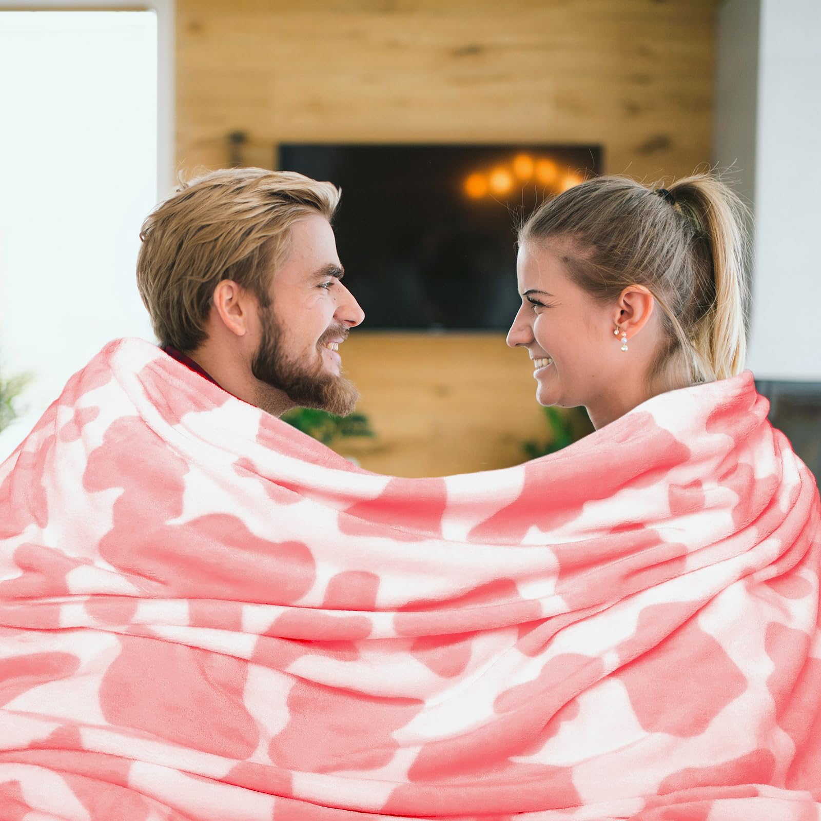 GEULAY Strawberry Pink Fleece Blanket Cute Soft Cow Print Throw for Girls Bedroom Toddler Gifts Nursery Decor Lightweight Warm Fuzzy All Season 50x60 - View 2 of 8