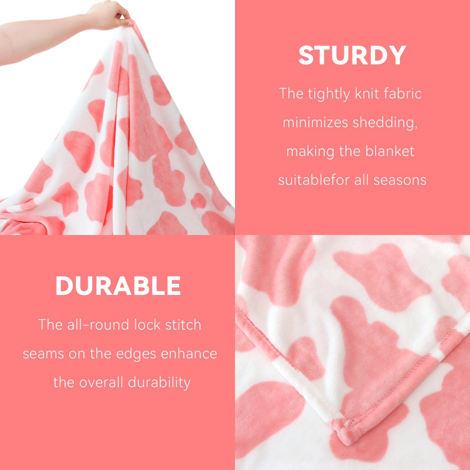 GEULAY Strawberry Pink Fleece Blanket Cute Soft Cow Print Throw for Girls Bedroom Toddler Gifts Nursery Decor Lightweight Warm Fuzzy All Season 50x60 - View 6 of 8
