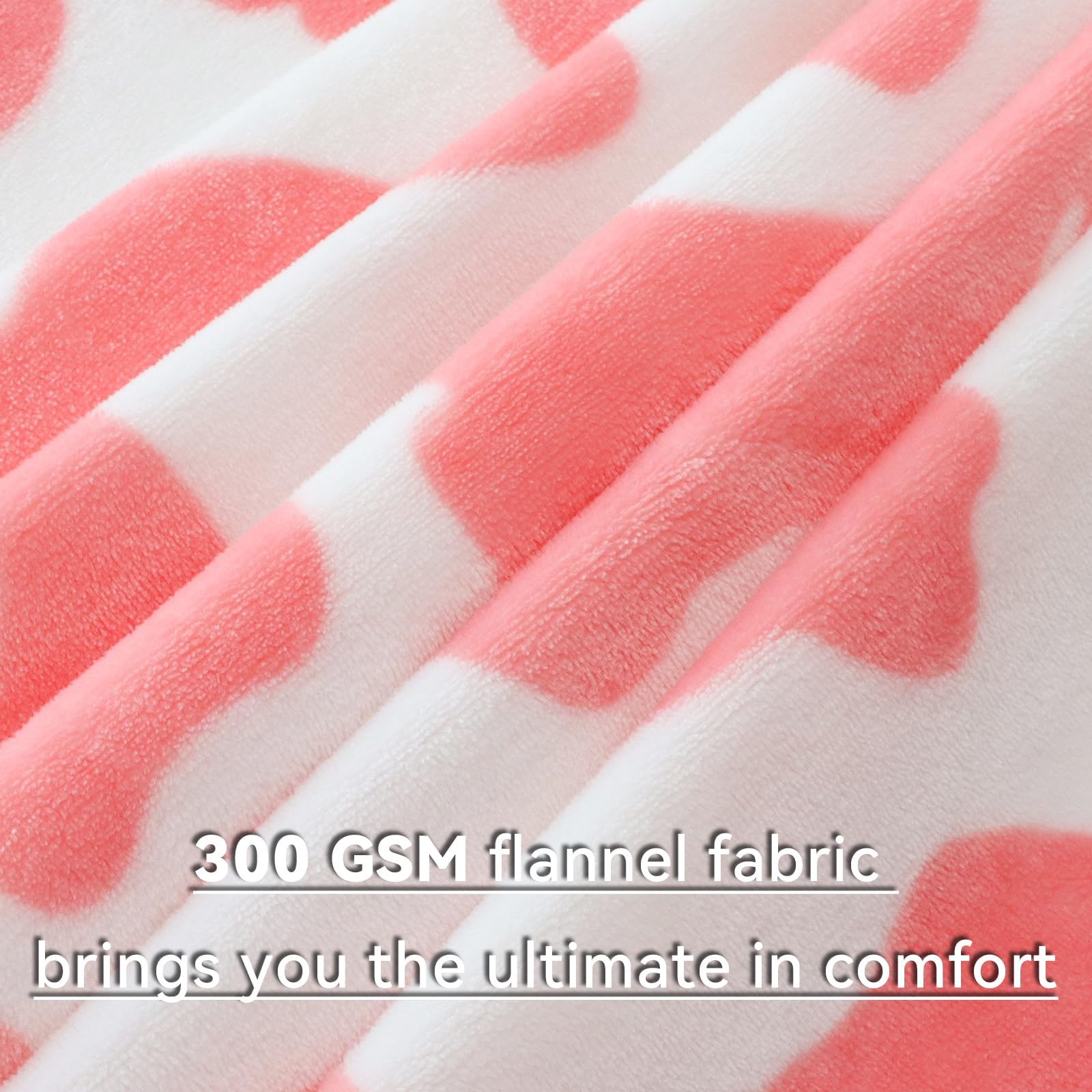 GEULAY Strawberry Pink Fleece Blanket Cute Soft Cow Print Throw for Girls Bedroom Toddler Gifts Nursery Decor Lightweight Warm Fuzzy All Season 50x60 - View 7 of 8