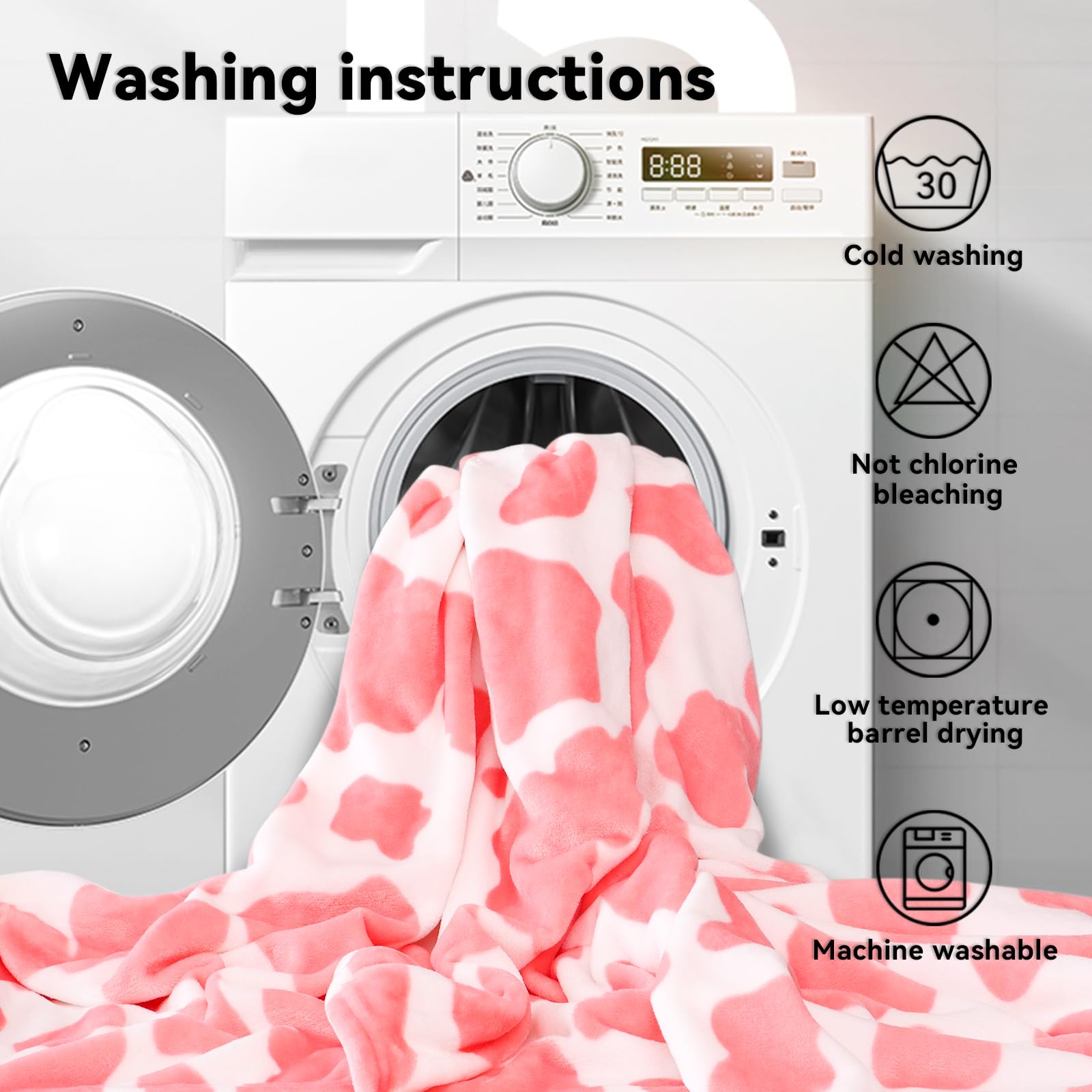 GEULAY Strawberry Pink Fleece Blanket Cute Soft Cow Print Throw for Girls Bedroom Toddler Gifts Nursery Decor Lightweight Warm Fuzzy All Season 50x60 - View 8 of 8