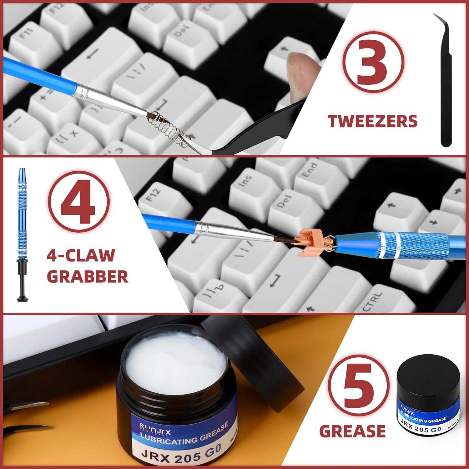 YIMAGUJRX YIMAGUJRX RUNJRX Keyboard Lube Kit 0.53oz for Mechanical Keyboards with Removal Tool Keycap Puller Switch Puller and Tweezers 6 Pcs - View 5 of 7