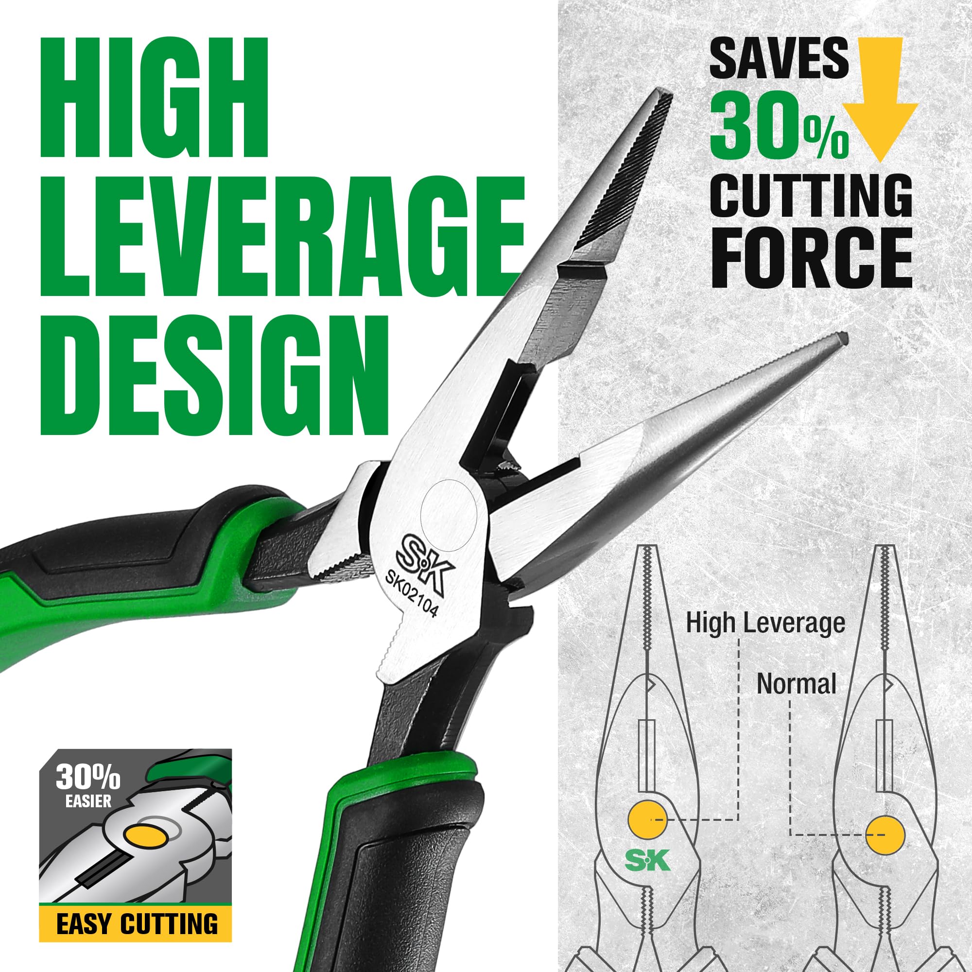 SK SK 3-Piece Pliers Set with 9.5 Inch Linesman 8 Inch Diagonal and Needle Nose Pliers Ergonomic Anti-slip Handle and Rolling Pouch - View 7 of 8