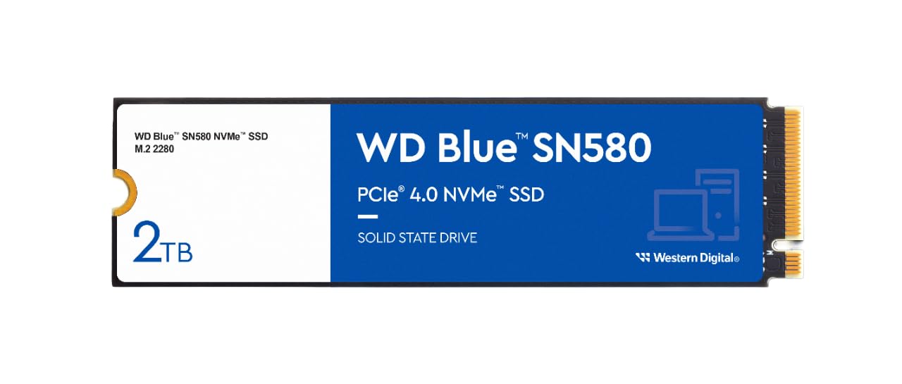 Western Digital Western Digital 2TB WD Blue SN580 NVMe SSD Gen4 PCIe 16Gb/s M.2 2280 Up to 4150 MB/s High Performance Storage Solution