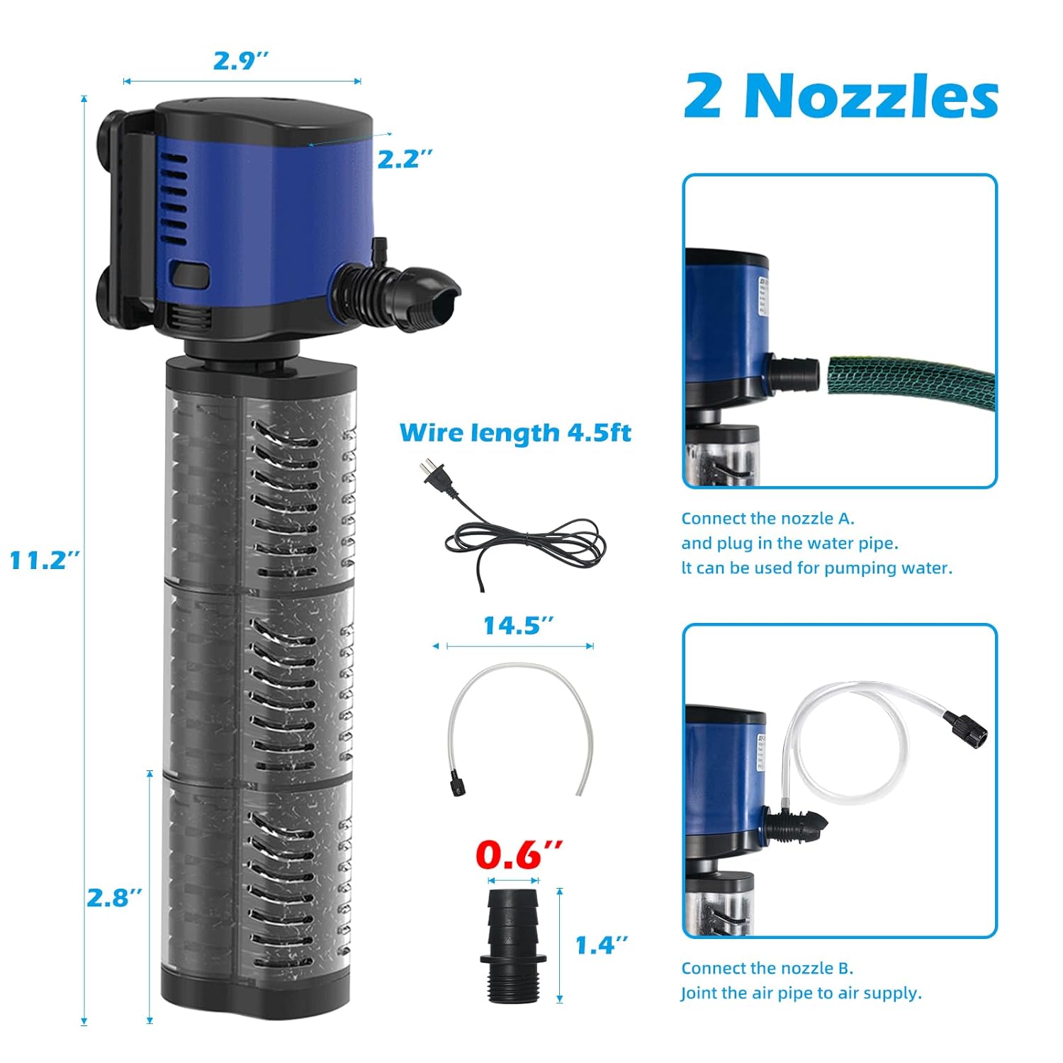 TARARIUM TARARIUM 260GPH Aquarium Filter for 35-75 Gallon Fish Tank and Pond Submersible Water Pump for Freshwater and Saltwater Systems - View 4 of 7