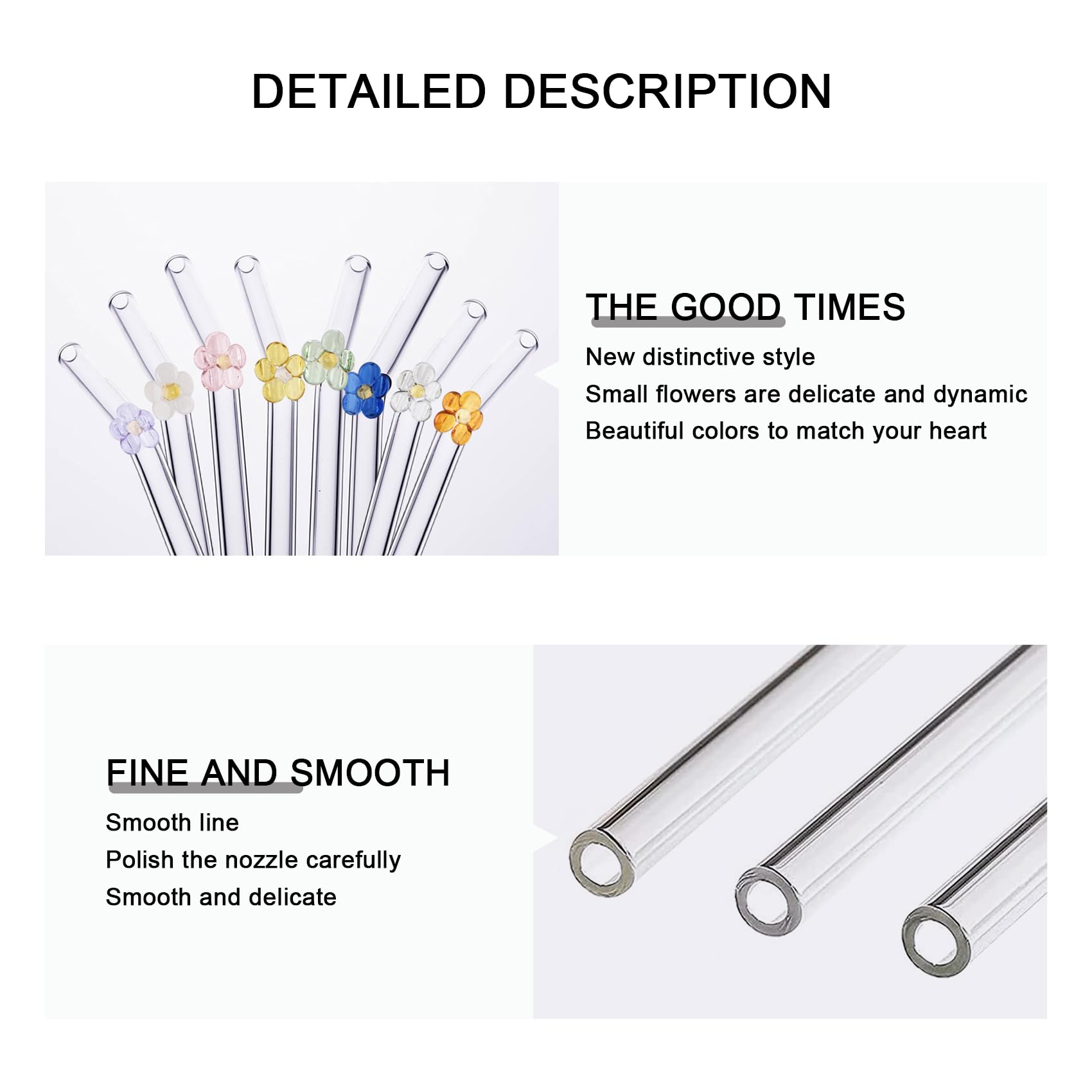 DUMING-IN DUMING-IN 8 Pack Reusable Glass Straws with Cleaning Brushes Cute Colorful Flower Shatter Resistant Dishwasher Safe for Smoothies and Juices - View 2 of 7