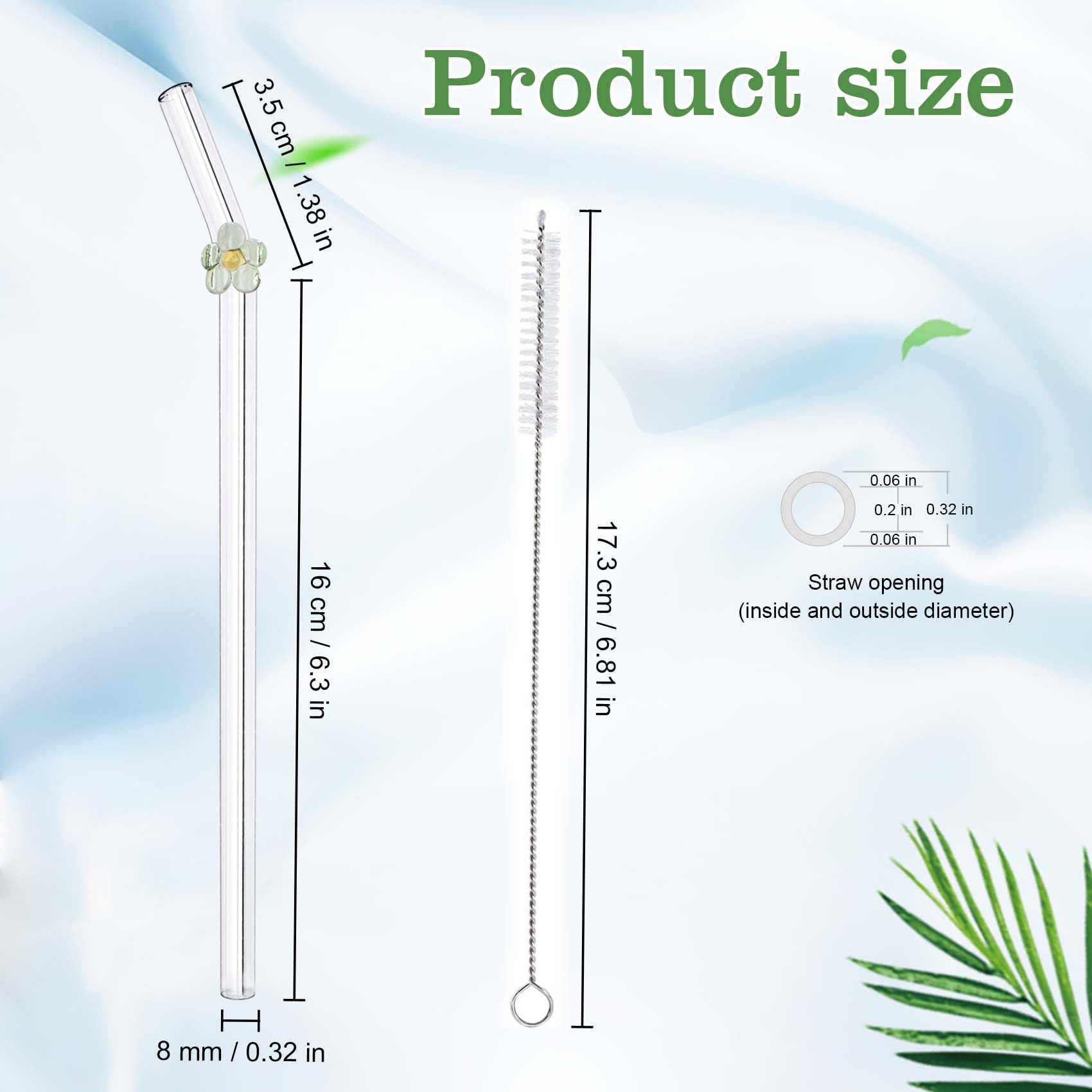 DUMING-IN DUMING-IN 8 Pack Reusable Glass Straws with Cleaning Brushes Cute Colorful Flower Shatter Resistant Dishwasher Safe for Smoothies and Juices - View 3 of 7