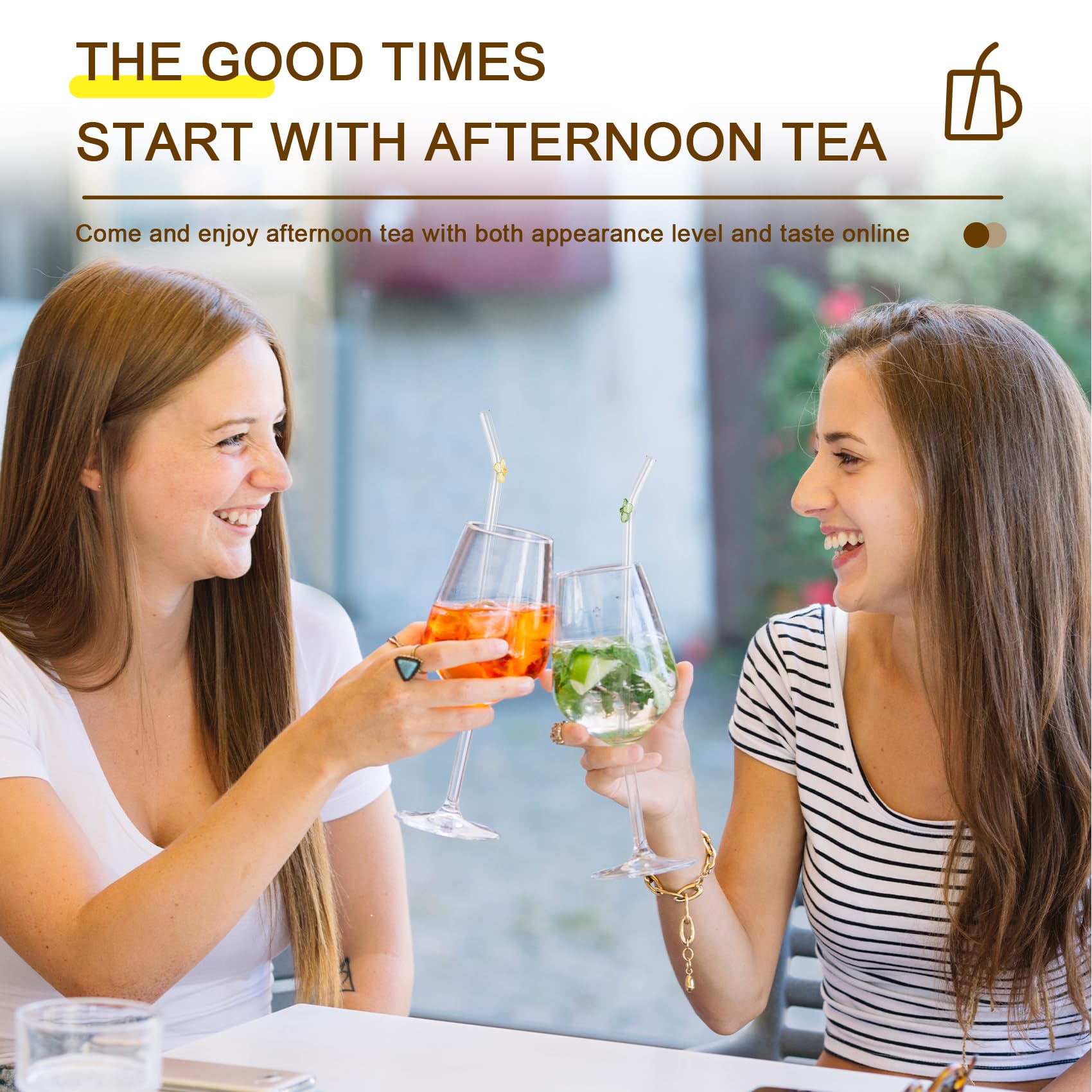 DUMING-IN DUMING-IN 8 Pack Reusable Glass Straws with Cleaning Brushes Cute Colorful Flower Shatter Resistant Dishwasher Safe for Smoothies and Juices - View 6 of 7