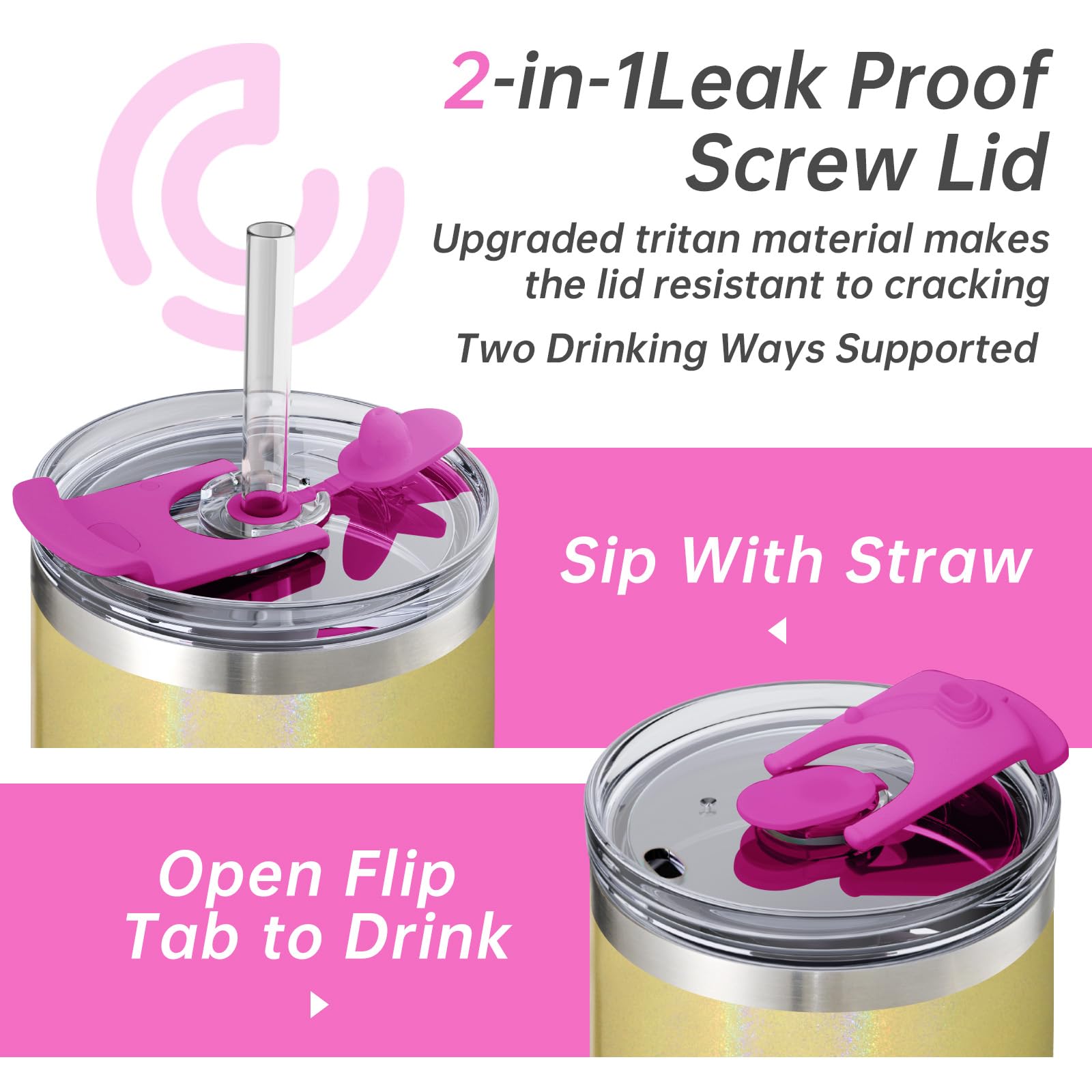 COKTIK COKTIK 40 oz Tumbler with Handle and Straw Lid Vacuum Insulated Travel Coffee Mug Stainless Steel Leak-proof Cupholder Friendly Glitter Rainbow - View 6 of 8