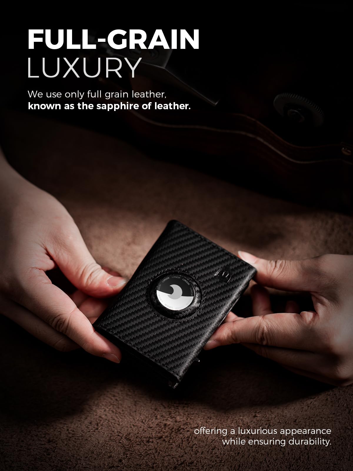 Mens AirTag Wallet Slim Carbon Fiber RFID Blocking Minimalist Front Pocket Wallet for Apple AirTag Holds 12 Cards Modern Gift - View 2 of 8