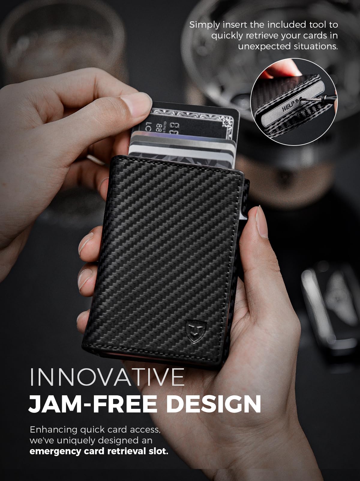 Mens AirTag Wallet Slim Carbon Fiber RFID Blocking Minimalist Front Pocket Wallet for Apple AirTag Holds 12 Cards Modern Gift - View 4 of 8