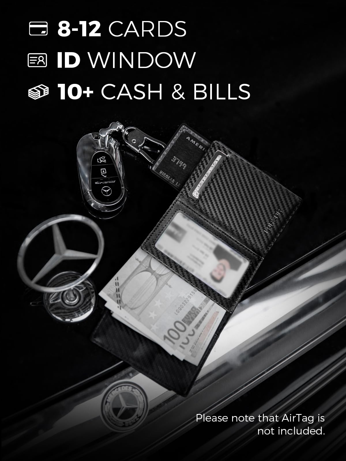 Mens AirTag Wallet Slim Carbon Fiber RFID Blocking Minimalist Front Pocket Wallet for Apple AirTag Holds 12 Cards Modern Gift - View 5 of 8