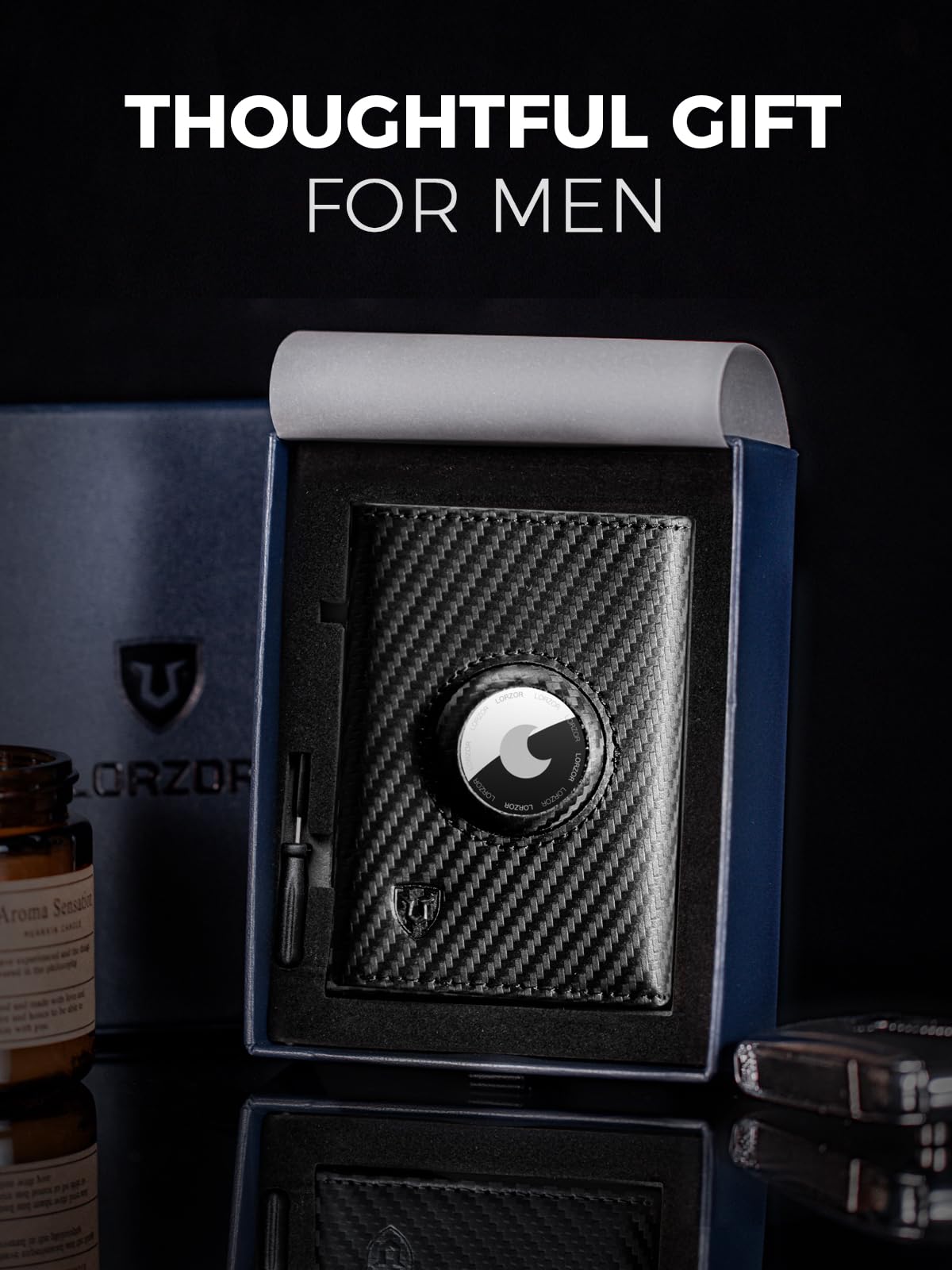 Mens AirTag Wallet Slim Carbon Fiber RFID Blocking Minimalist Front Pocket Wallet for Apple AirTag Holds 12 Cards Modern Gift - View 8 of 8