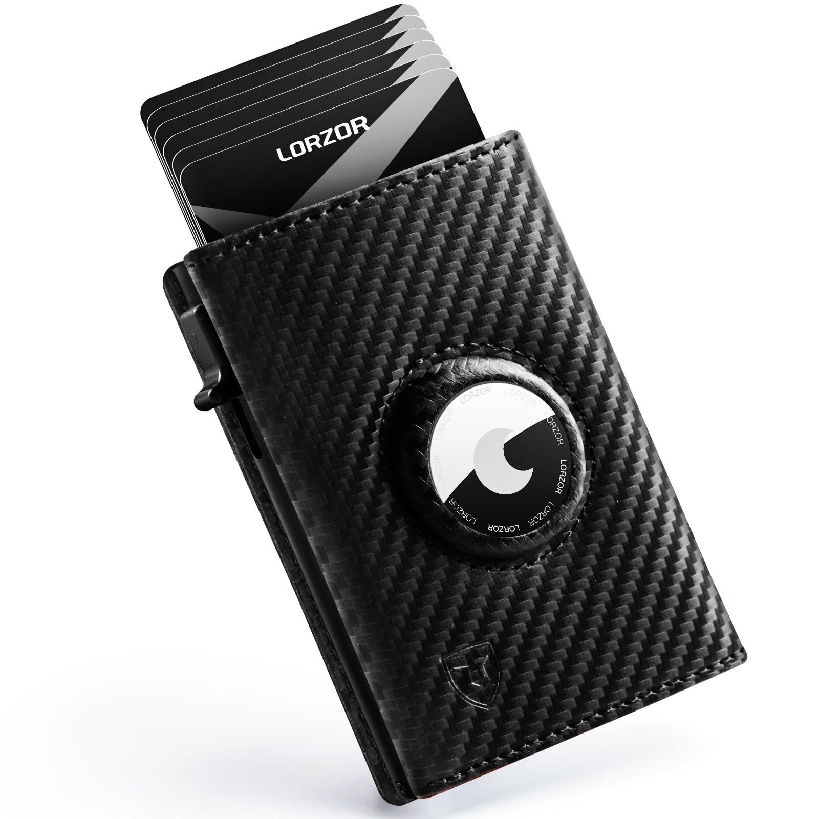 Mens AirTag Wallet Slim Carbon Fiber RFID Blocking Minimalist Front Pocket Wallet for Apple AirTag Holds 12 Cards Modern Gift