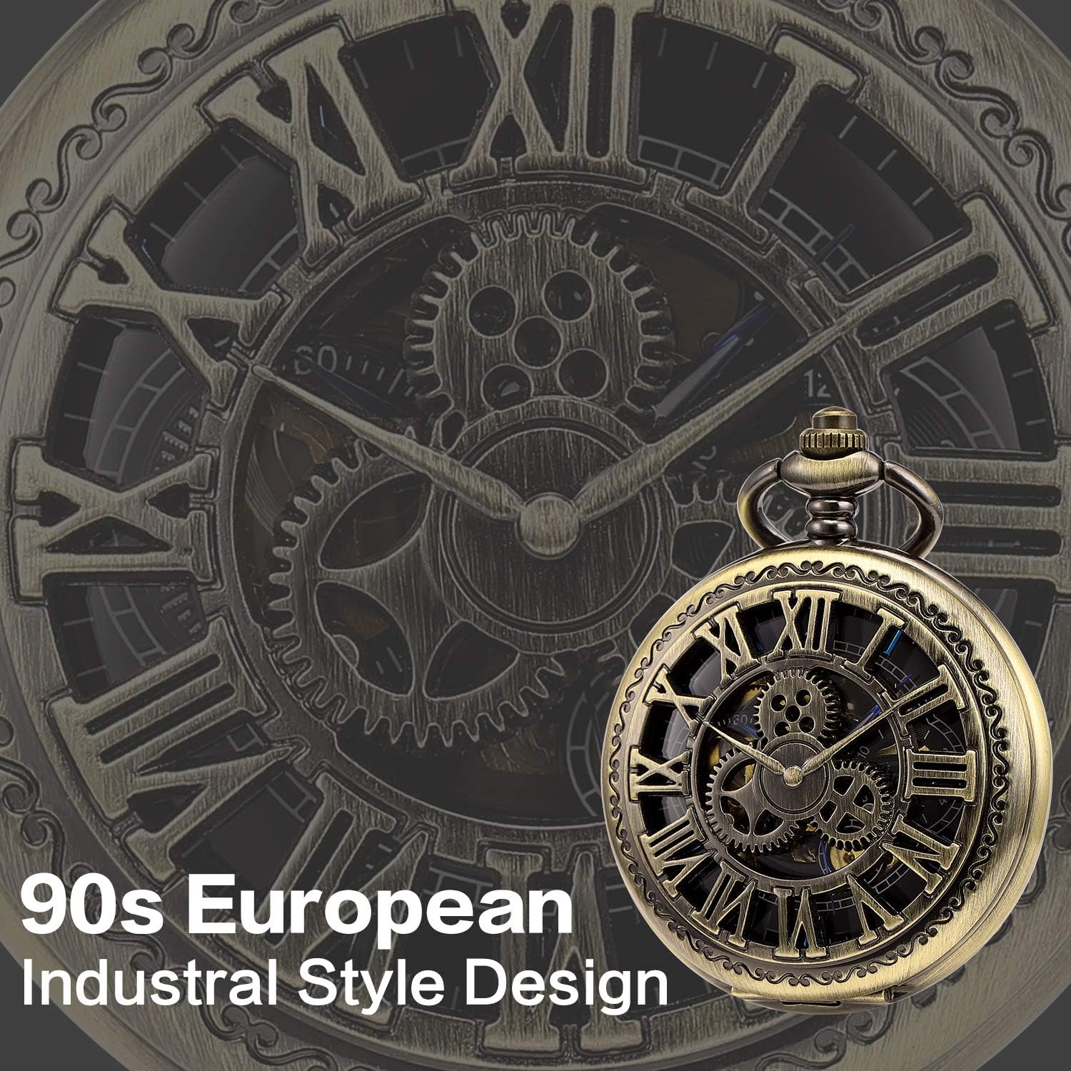 SIBOSUN SIBOSUN Pocket Watch Display Case Organizer with Wooden Dragon Phoenix Pattern for Mechanical Hand-Wind Bronze Roman Numerals Mens - View 4 of 8