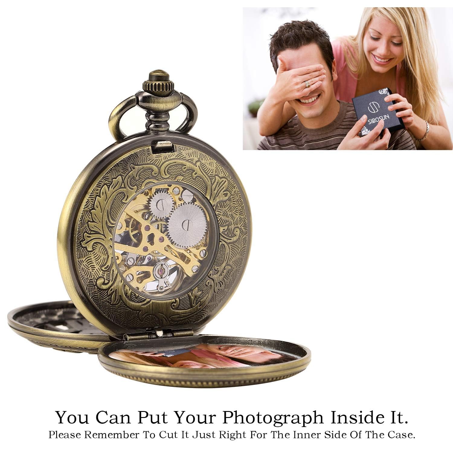 SIBOSUN SIBOSUN Pocket Watch Display Case Organizer with Wooden Dragon Phoenix Pattern for Mechanical Hand-Wind Bronze Roman Numerals Mens - View 6 of 8