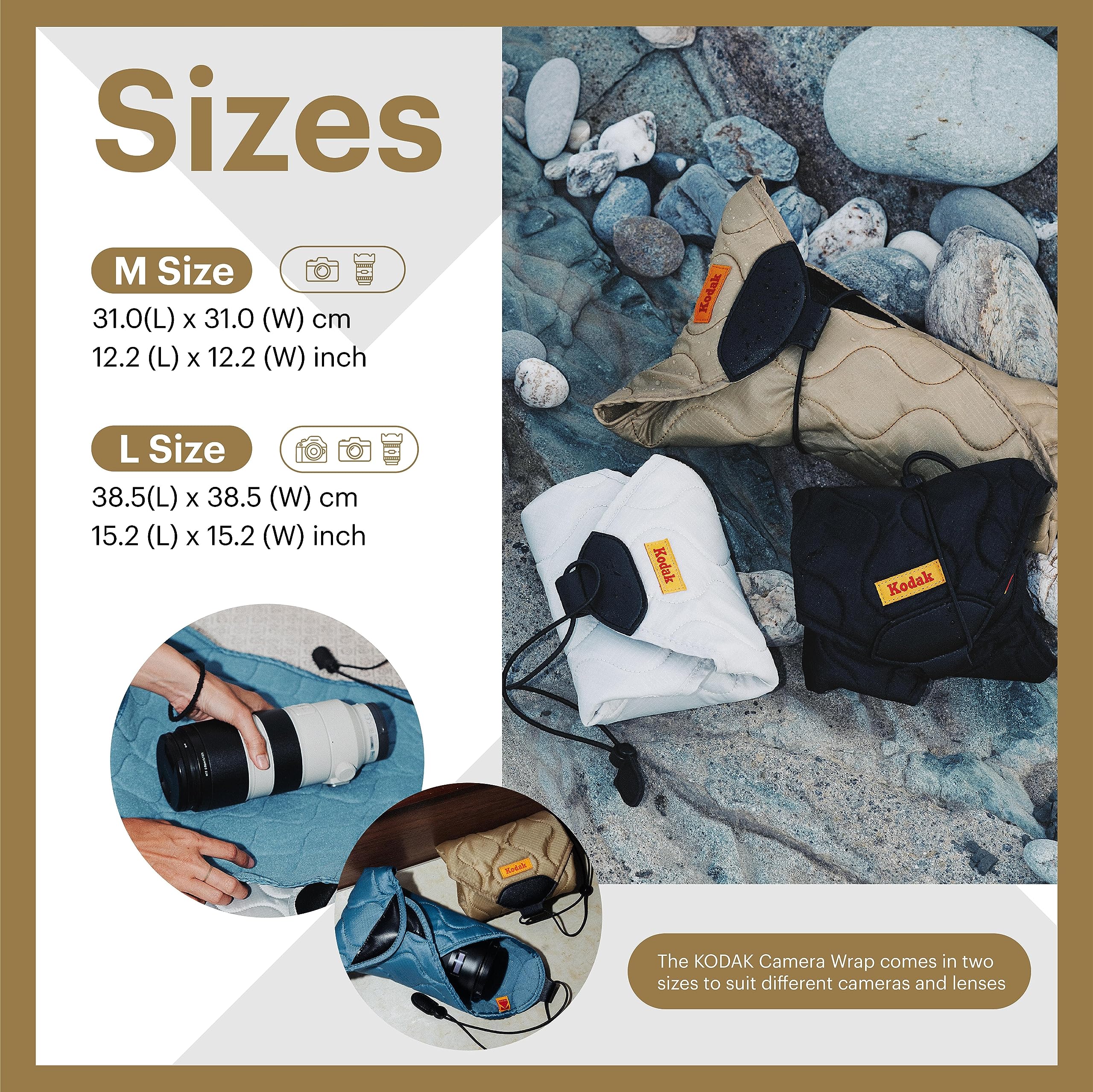 KODAK KODAK Camera Wrap Size M 31x31cm Water Resistant Anti Scratching Dust Free Cloth for Mirrorless Compact Camera Prime Lens Khaki - View 8 of 8