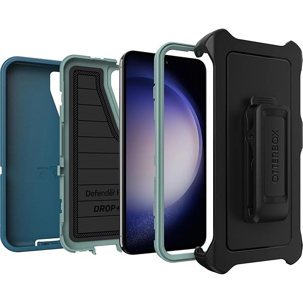 OtterBox OtterBox Galaxy S23 Defender Series Case Manoeuvre Blue Rugged Durable with Port Protection Holster Clip Kickstand Microbial Defense - View 7 of 8