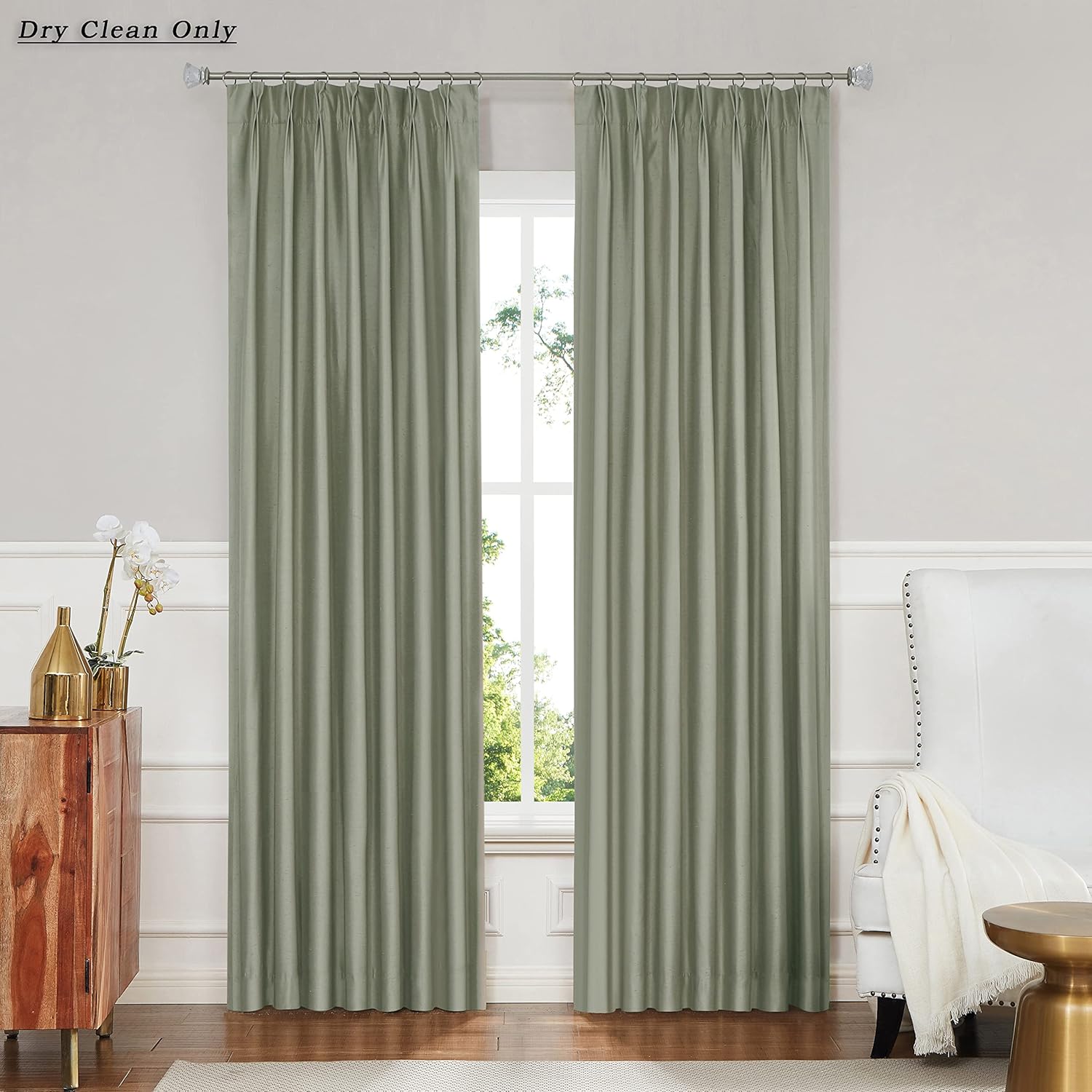 Central Park Central Park Sage Pinch Pleat Blackout Curtain Energy Efficient Luxury Silk Panels 40x95 2 Panels Sage Green - View 7 of 9