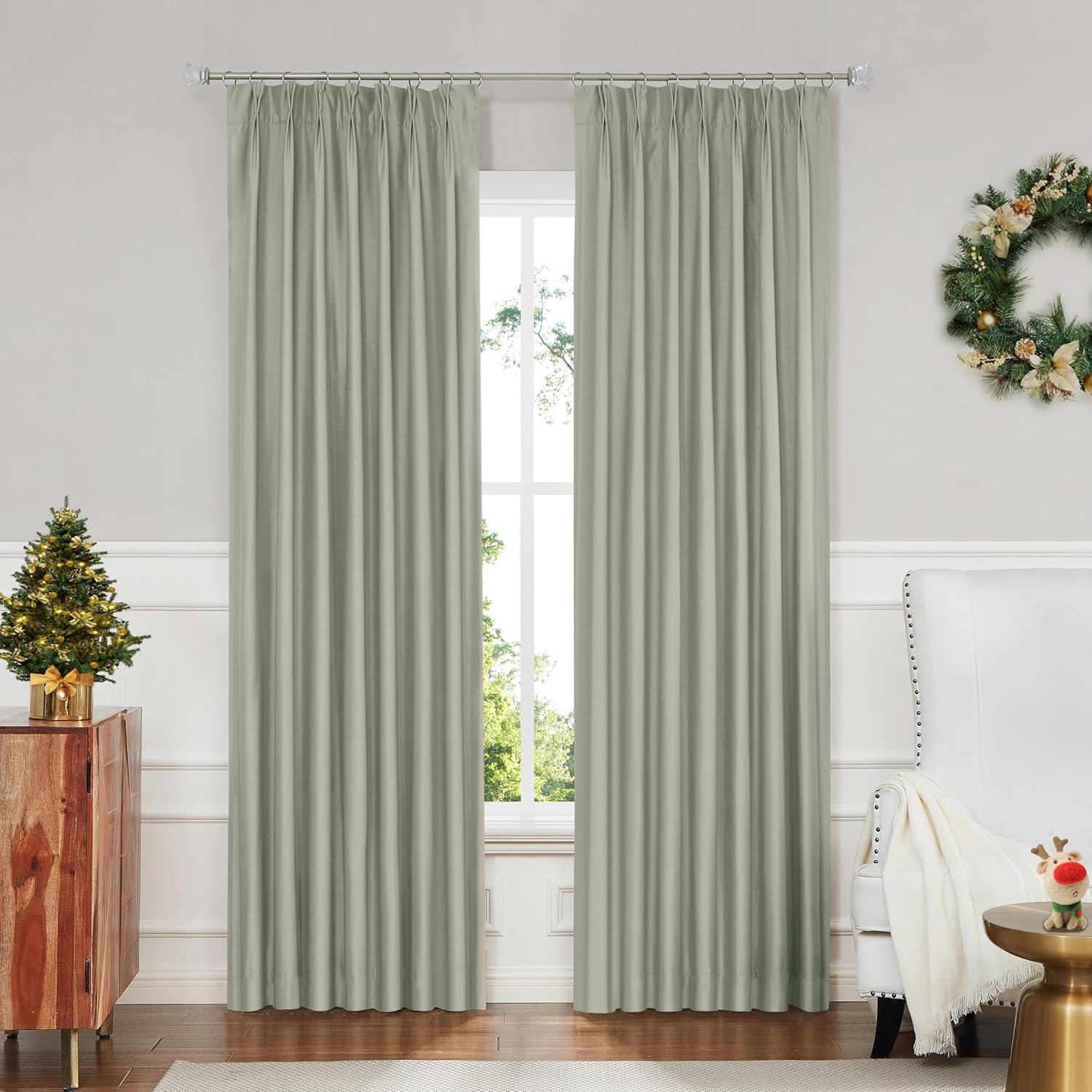 Central Park Central Park Sage Pinch Pleat Blackout Curtain Energy Efficient Luxury Silk Panels 40x95 2 Panels Sage Green - View 8 of 9