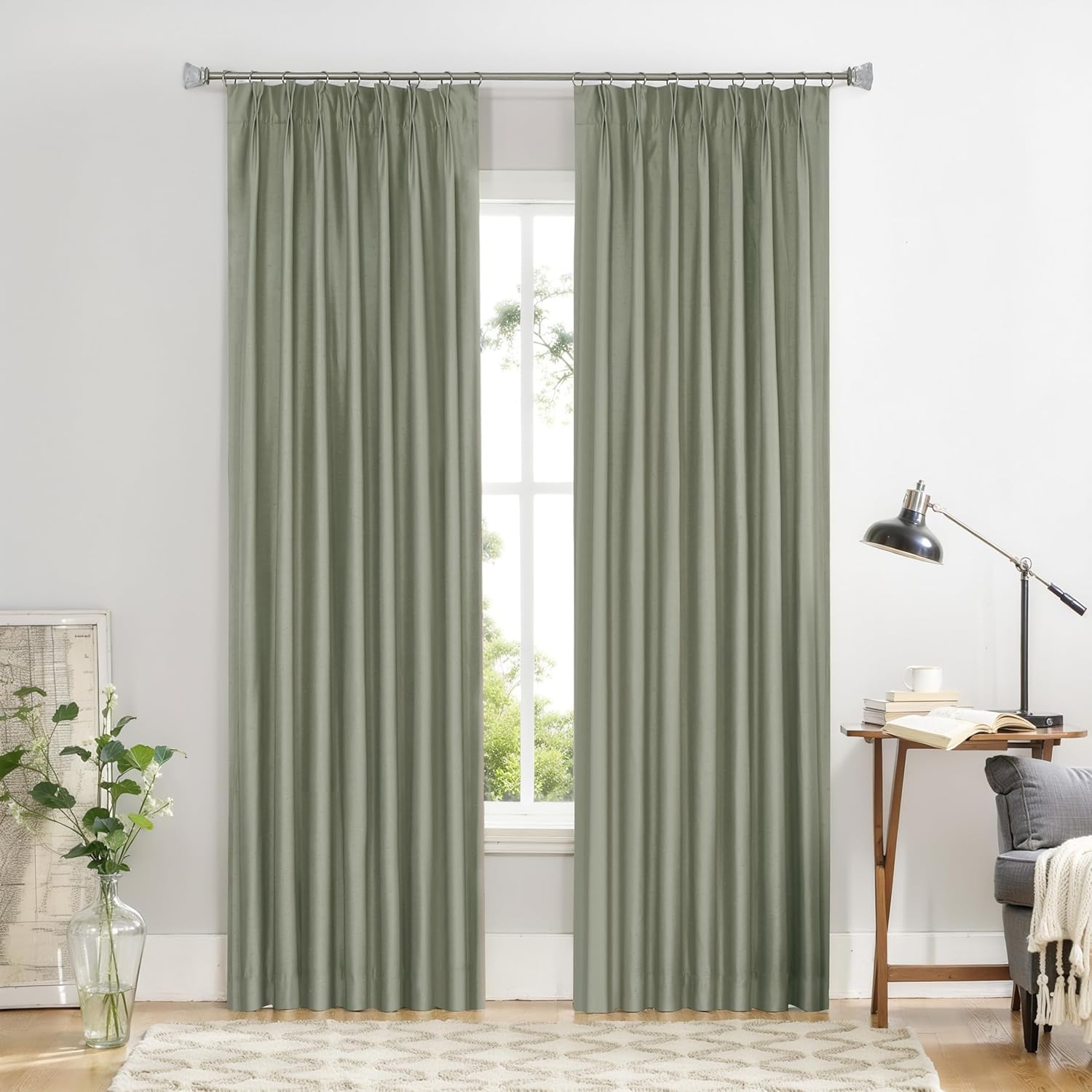 Central Park Central Park Sage Pinch Pleat Blackout Curtain Energy Efficient Luxury Silk Panels 40x95 2 Panels Sage Green