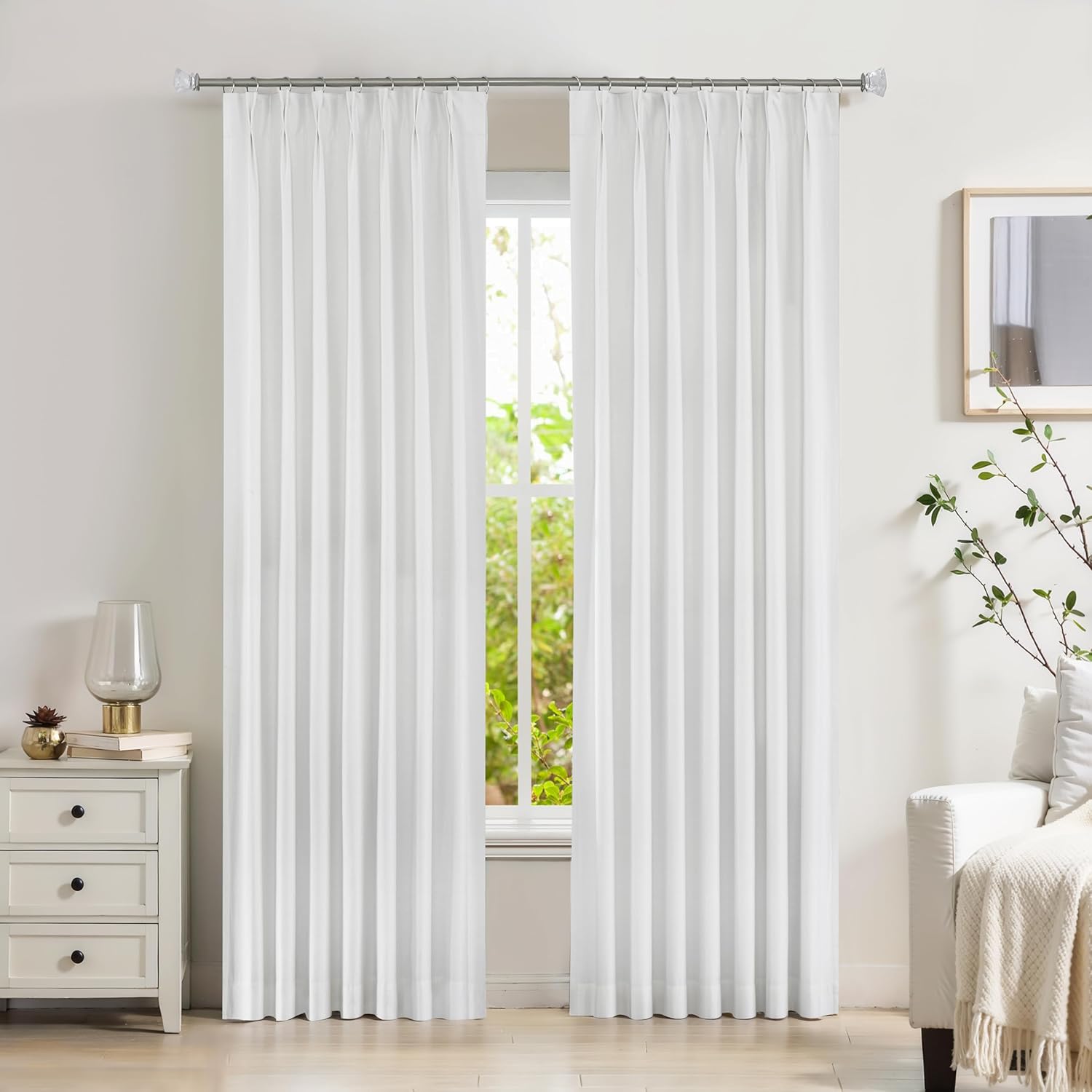 Central Park Cream Pinch Pleated Blackout Curtain Panel 95 Inches Long Thermal Insulated Room Darkening Drapes for Bedroom Living Room Window Treatment - View 7 of 9