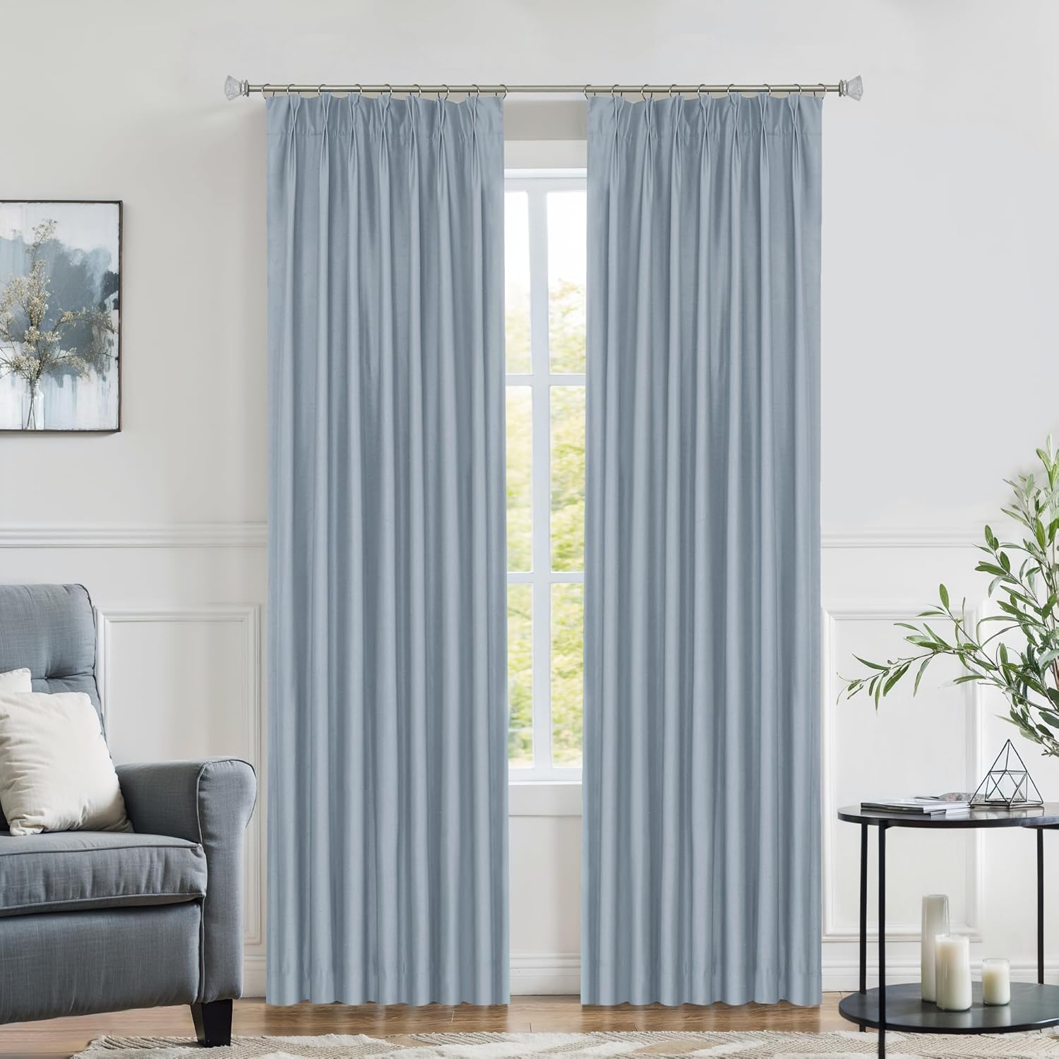 Central Park Cream Pinch Pleated Blackout Curtain Panel 95 Inches Long Thermal Insulated Room Darkening Drapes for Bedroom Living Room Window Treatment - View 8 of 9