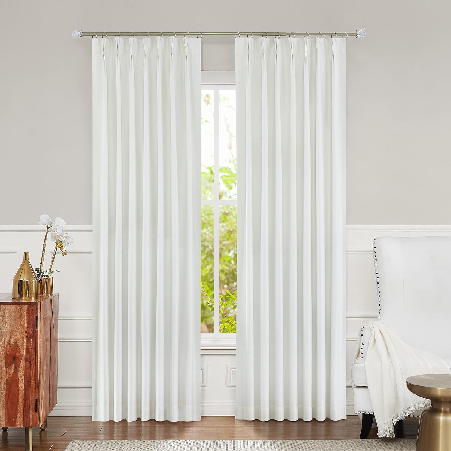 Central Park Cream Pinch Pleated Blackout Curtain Panel 95 Inches Long Thermal Insulated Room Darkening Drapes for Bedroom Living Room Window Treatment