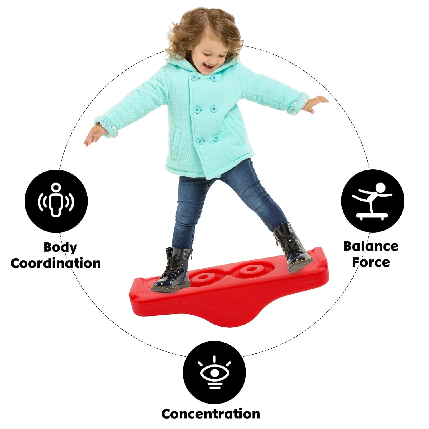Joonly Kids Rocking Seesaw Balance Board with 5 Wooden Balls for Sensory Training Indoor Outdoor Activity Toy - View 3 of 8